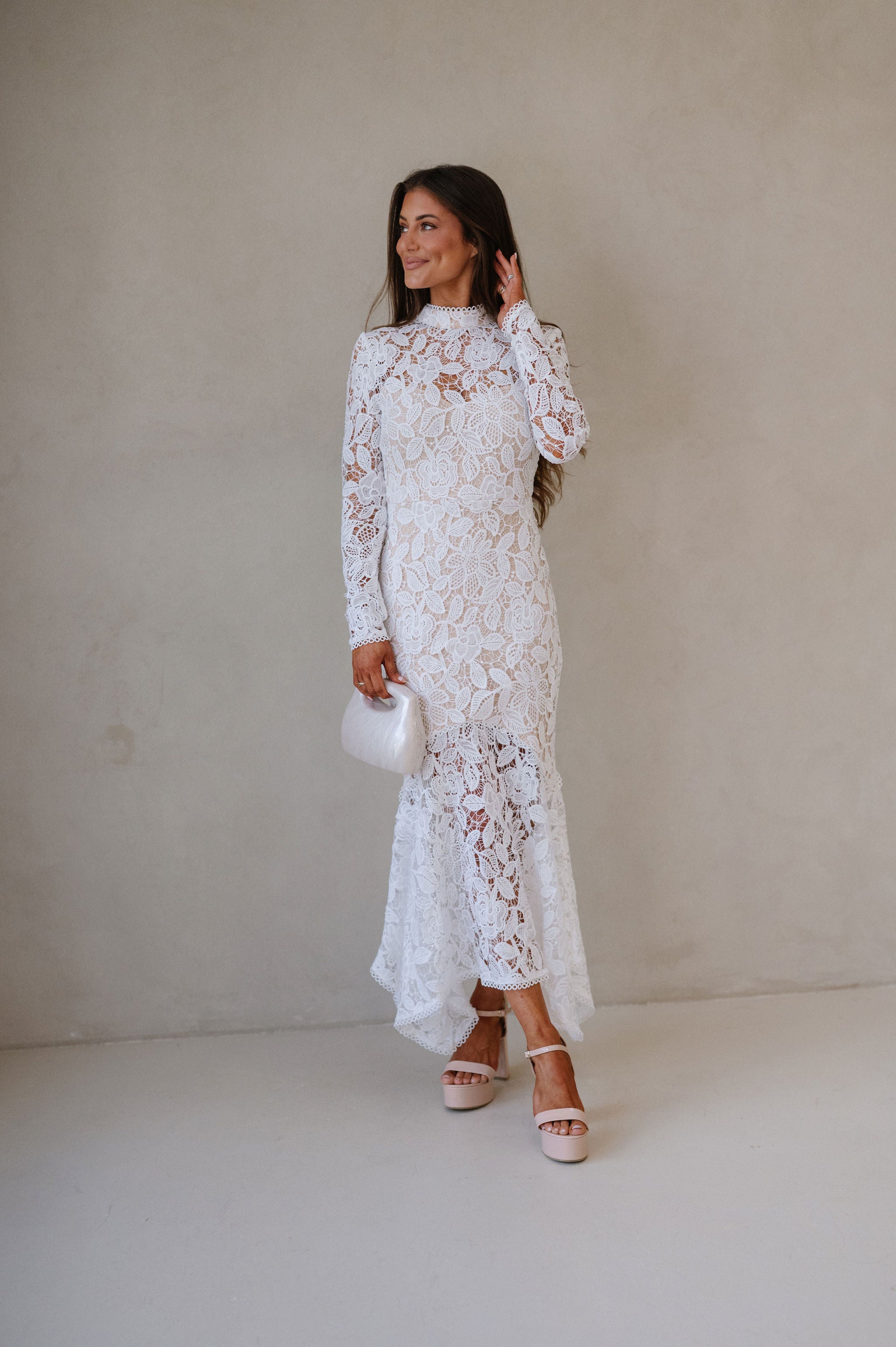 Queen Lace Midi Dress- White