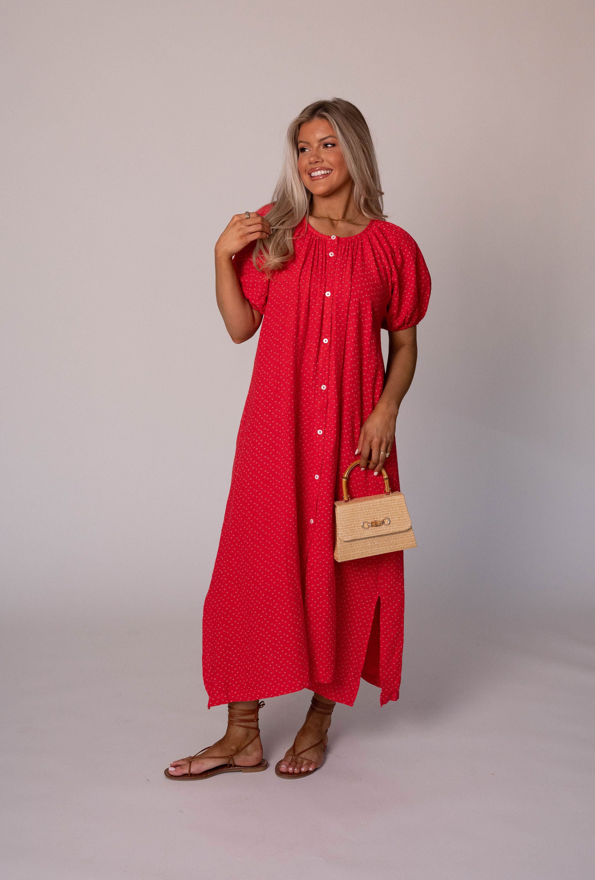Piper Cotton Gauze Dress-Red