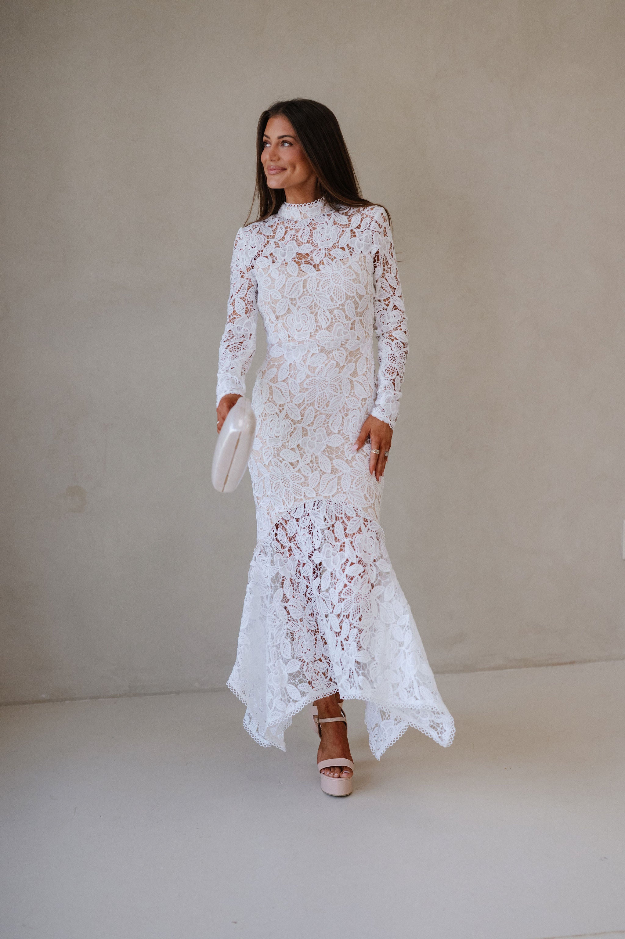 Queen Lace Midi Dress- White