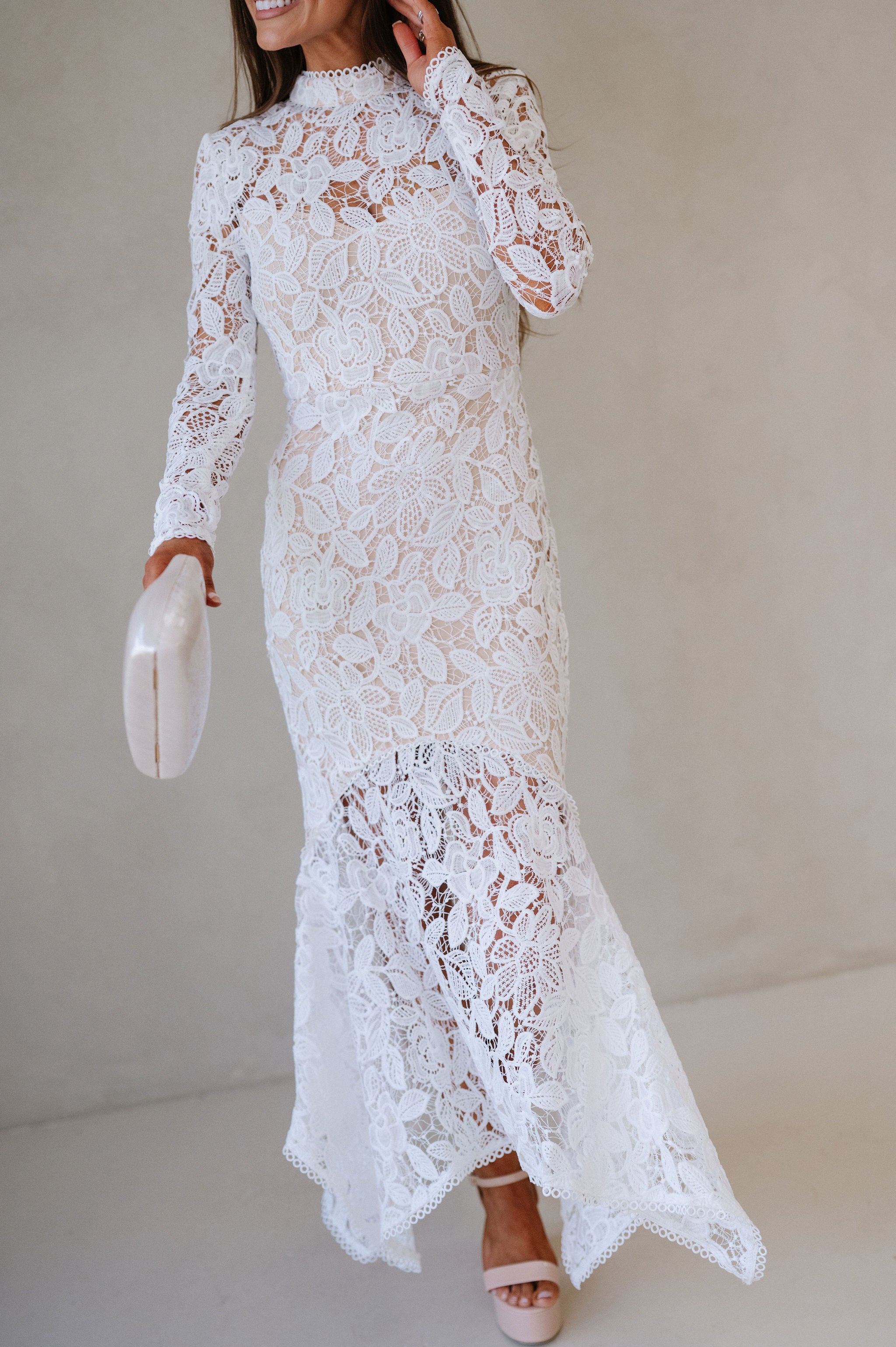Queen Lace Midi Dress- White