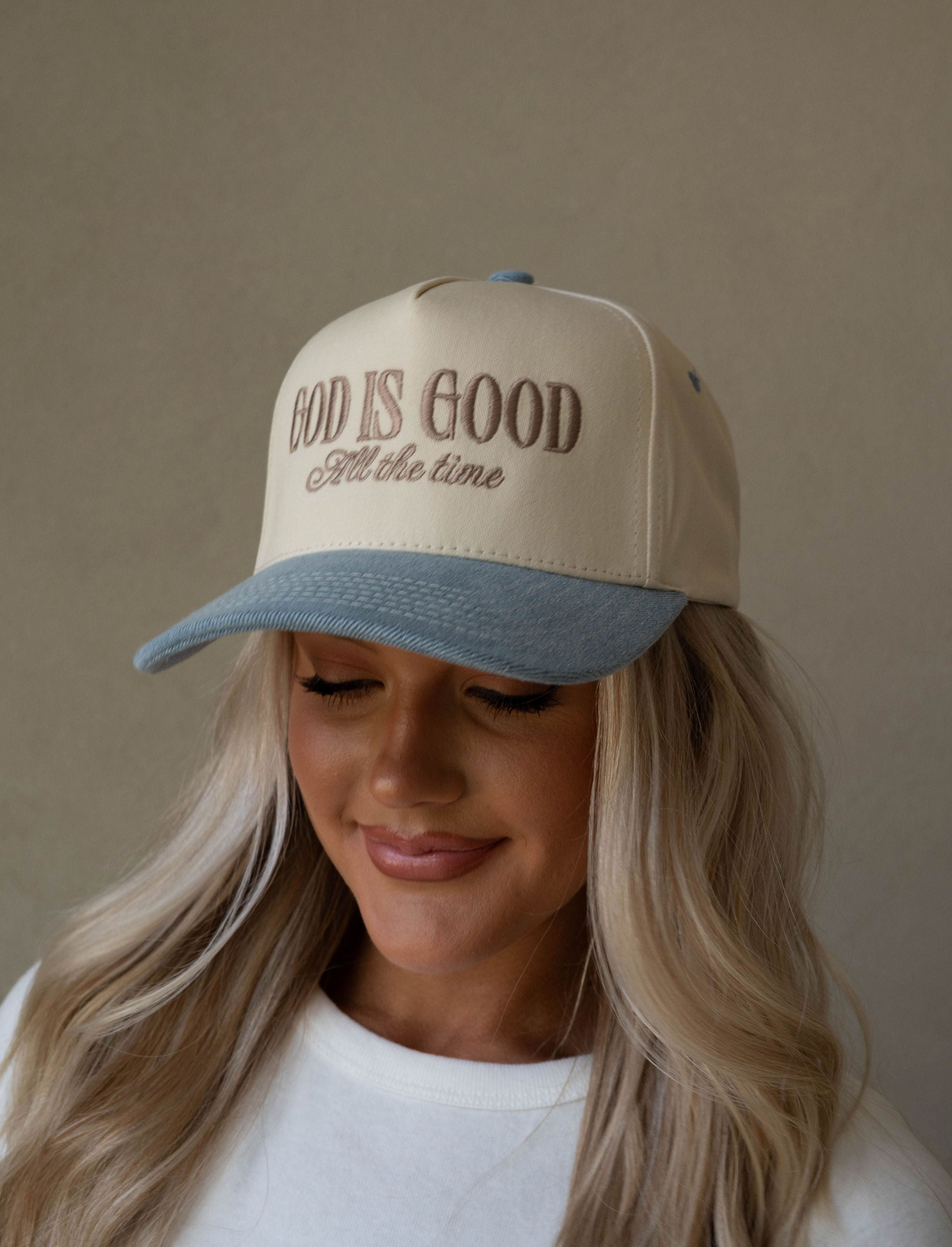 "God is Good All The Time" Trucker Hat-Denim