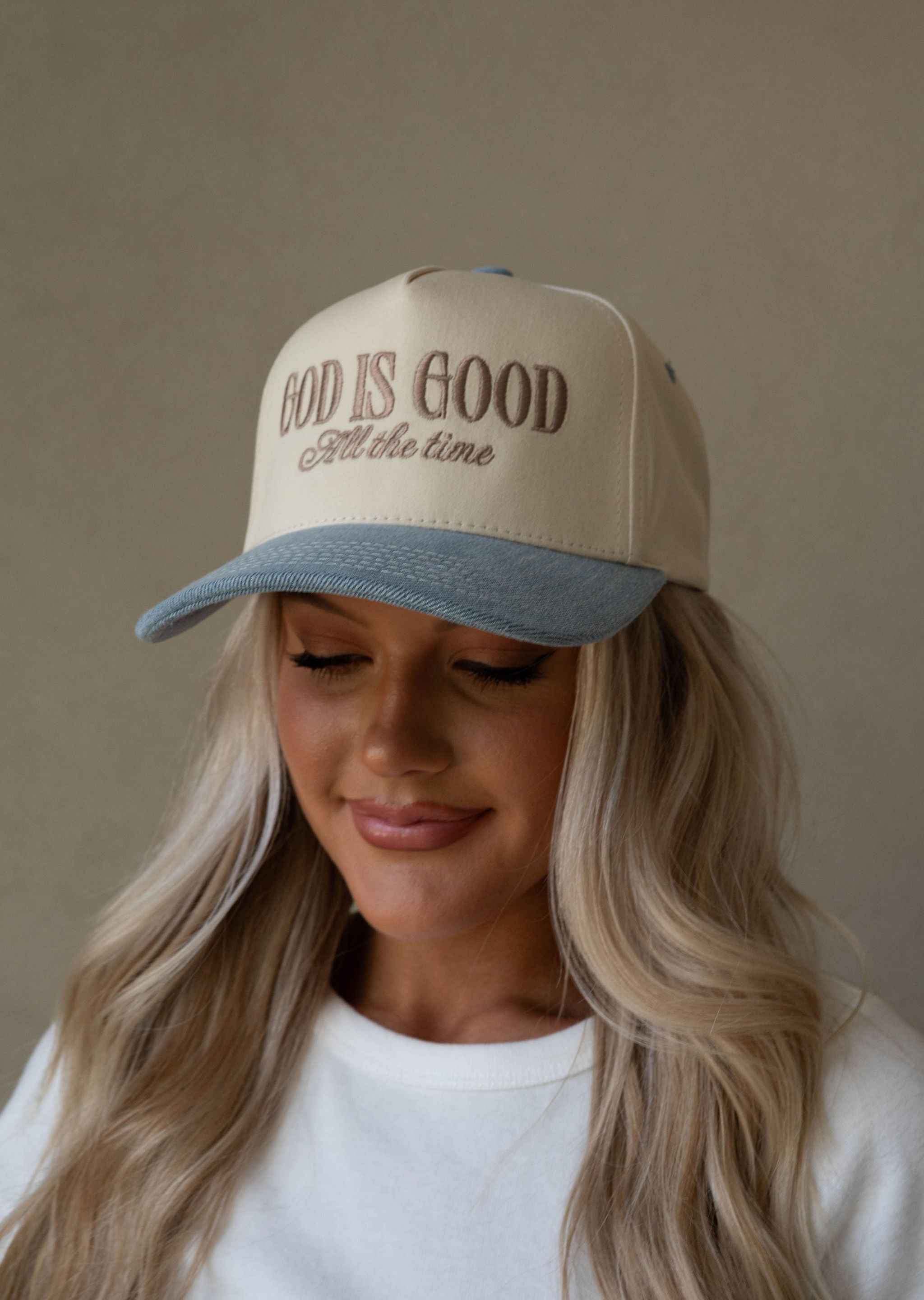 "God is Good All The Time" Trucker Hat-Denim
