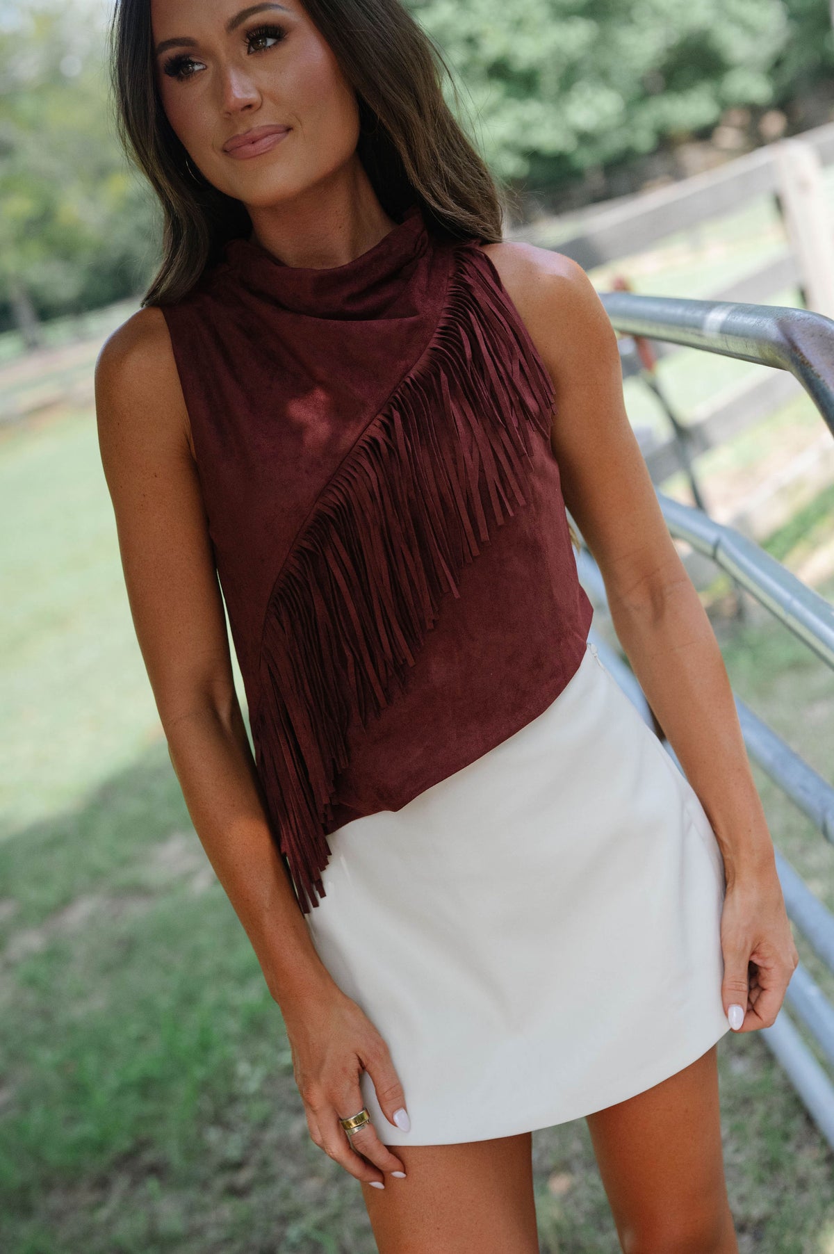 Faux Leather Mini Skort-Cream
