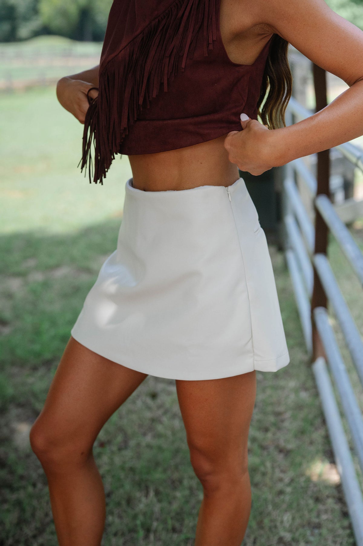 Faux Leather Mini Skort-Cream