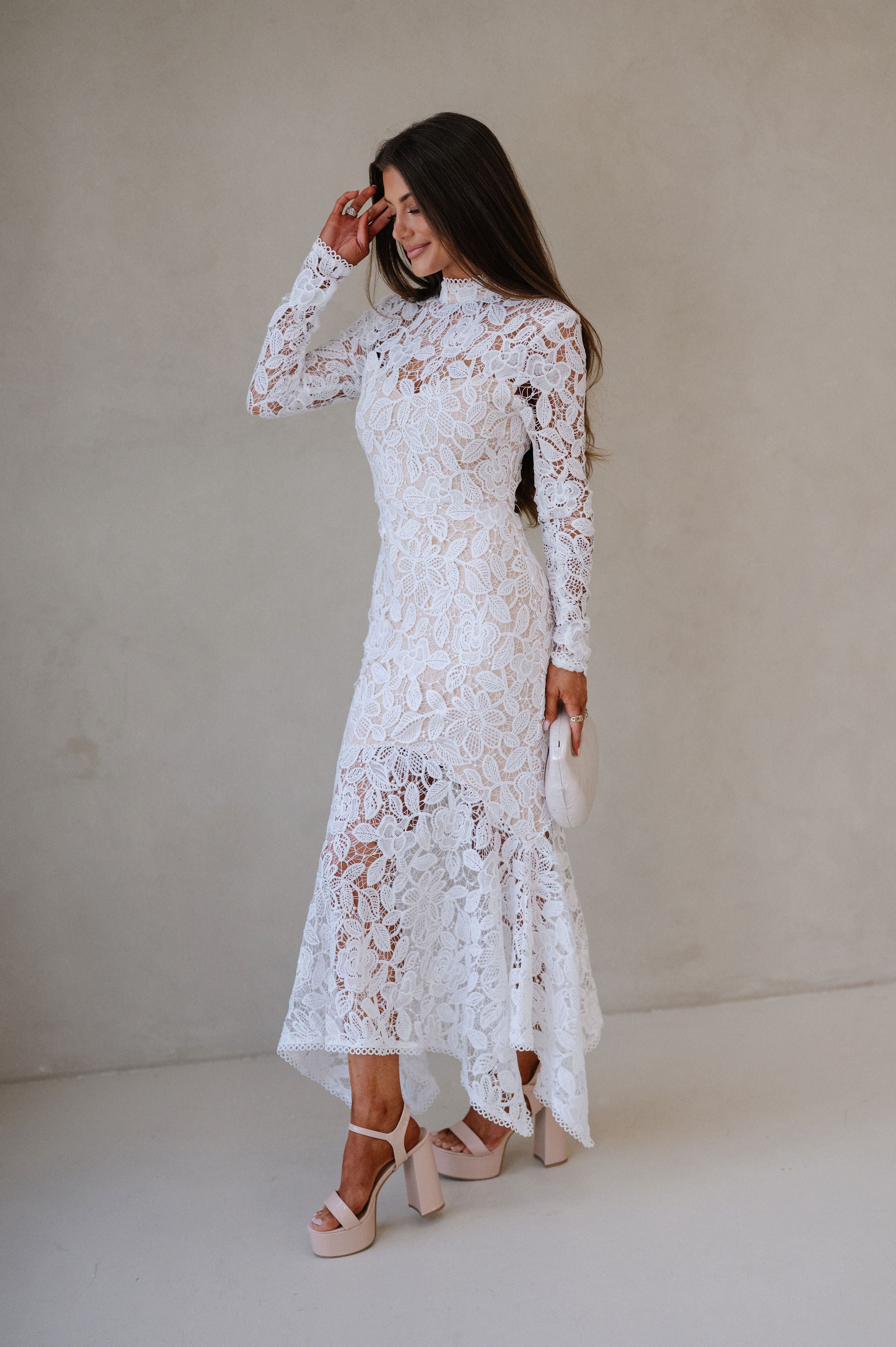 Queen Lace Midi Dress- White