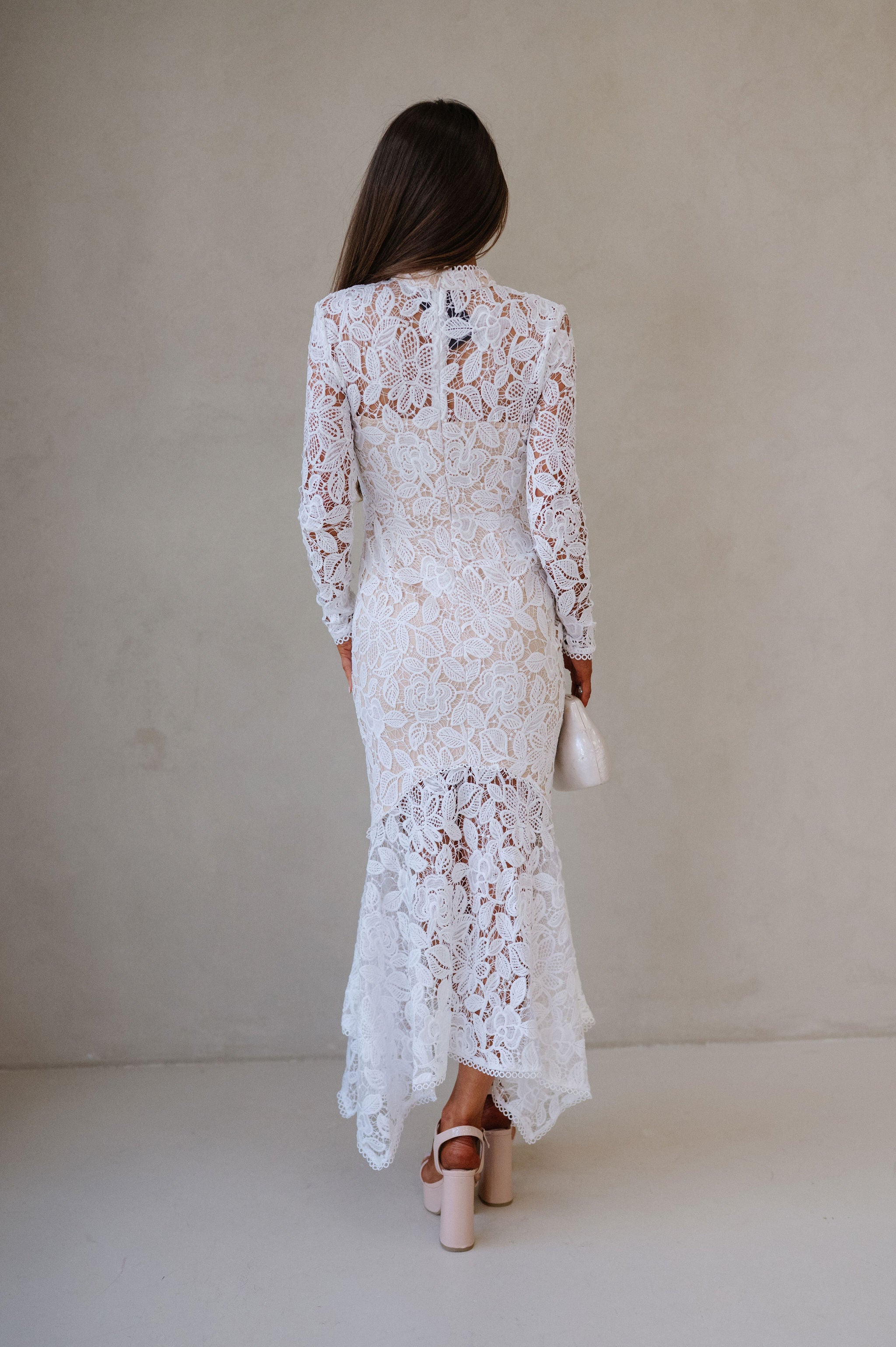 Queen Lace Midi Dress- White