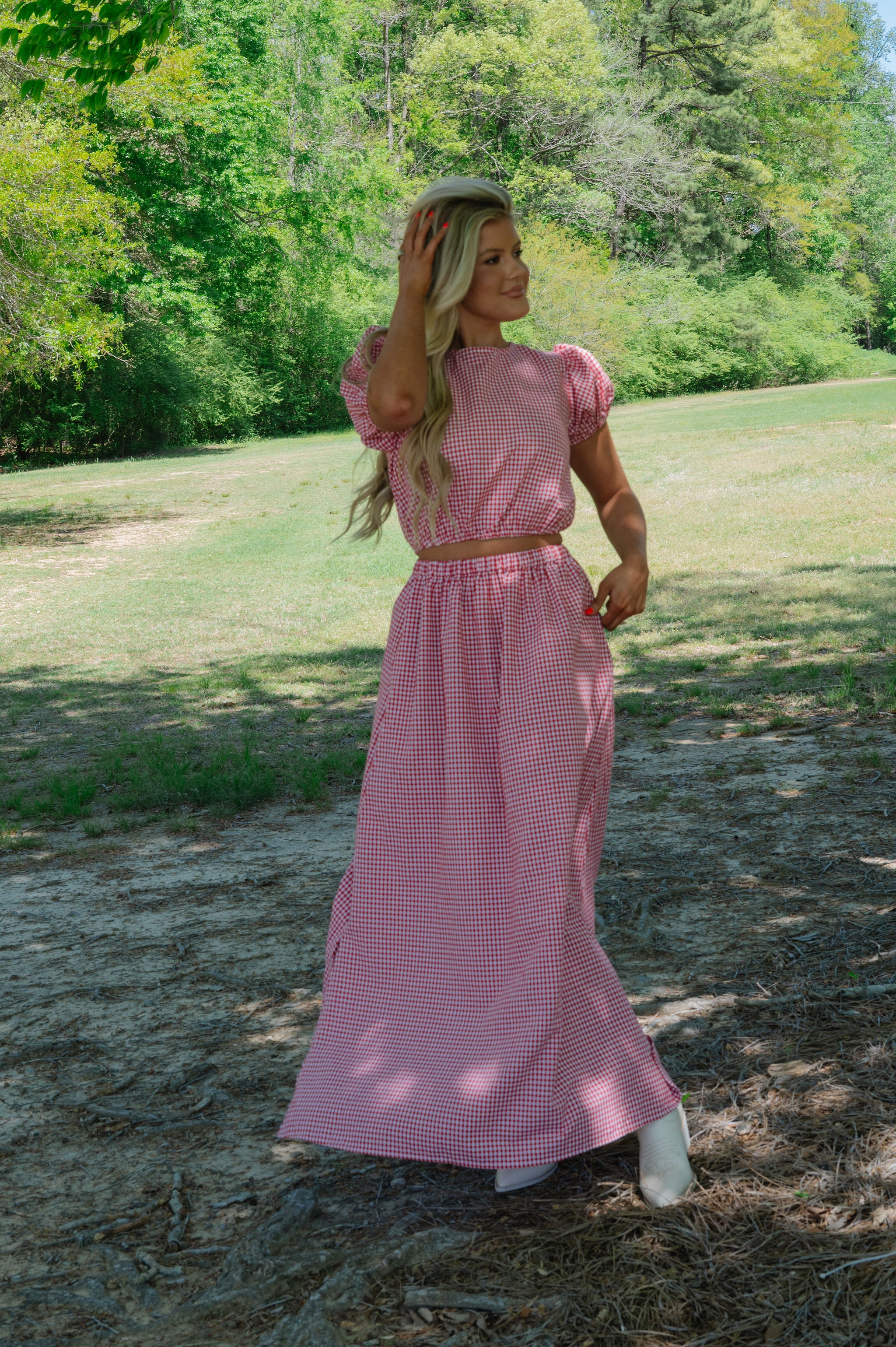 Kasey Gingham Skirt Set-Red