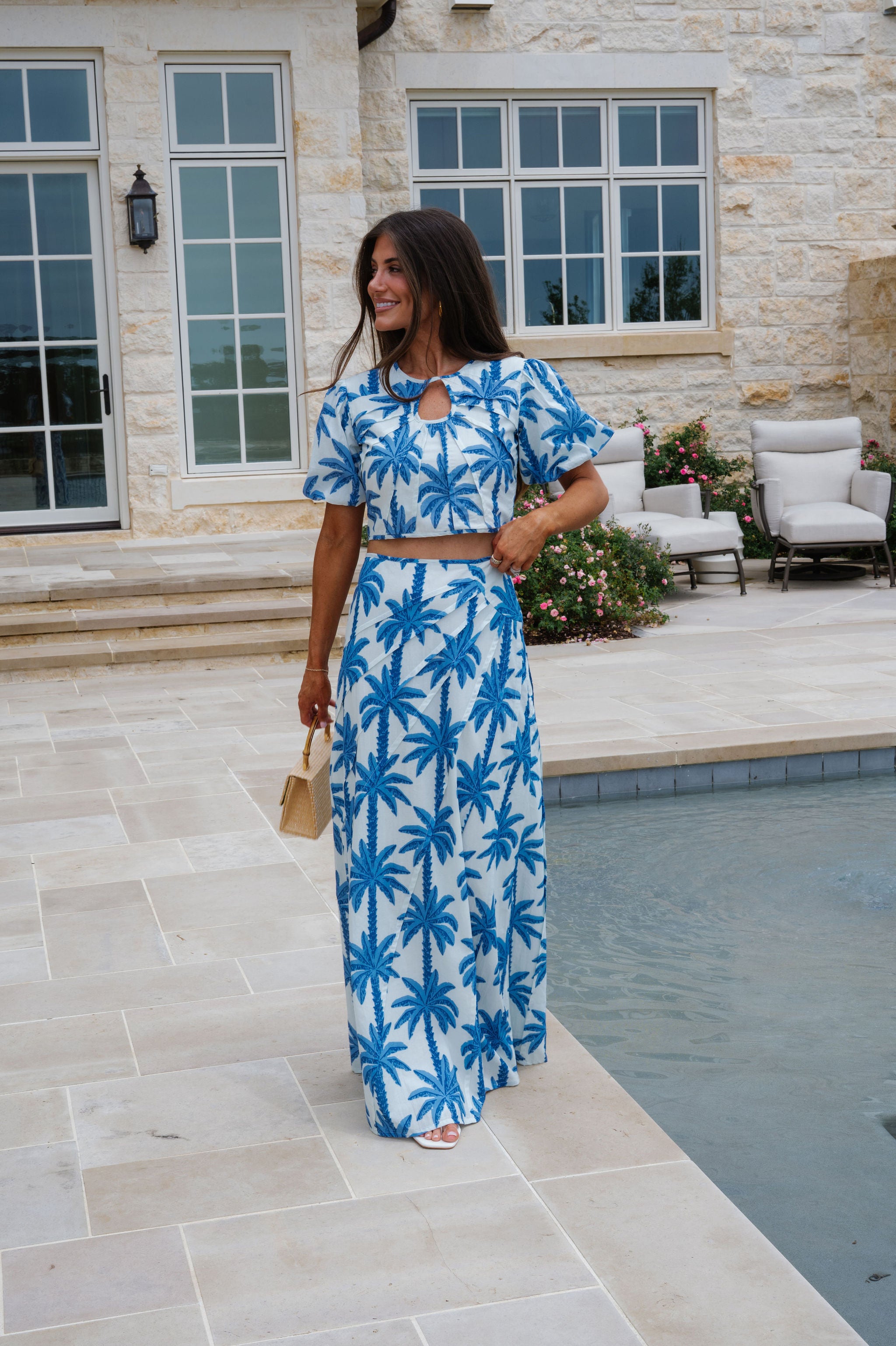 Palmer Maxi Skirt Set-Blue Palm