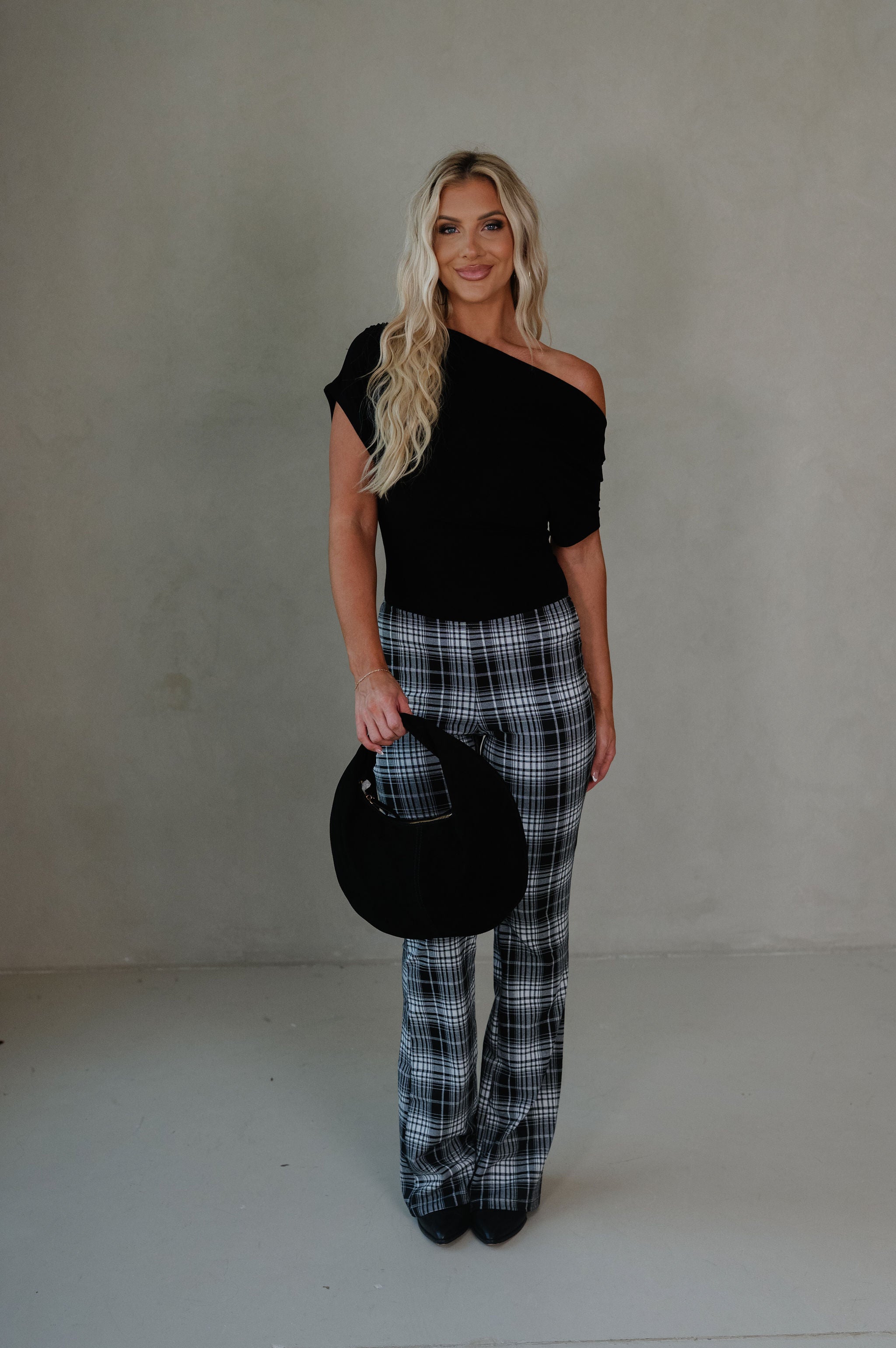 Frankie Plaid Flare Pants-Black/White