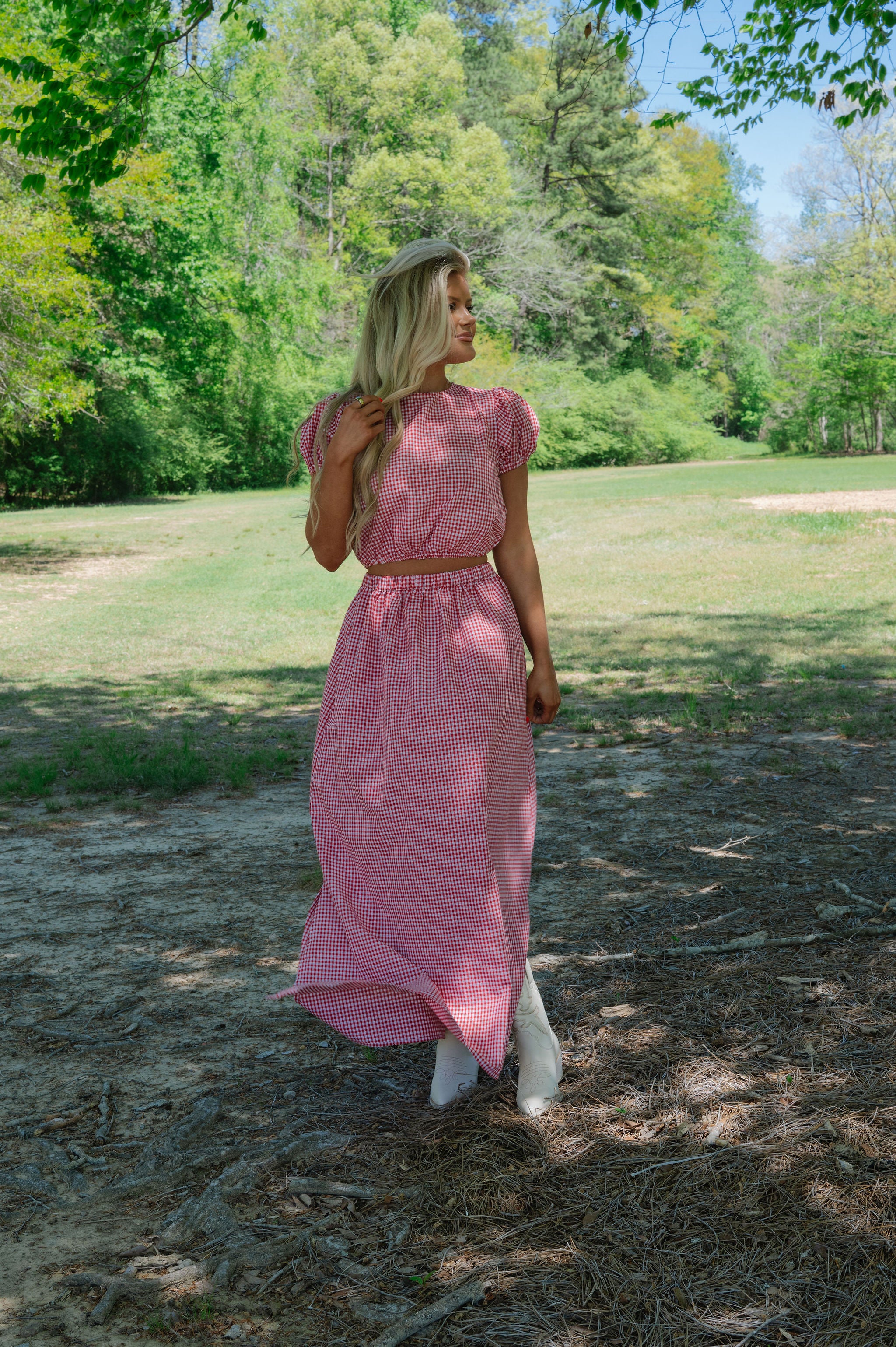 Kasey Gingham Skirt Set-Red