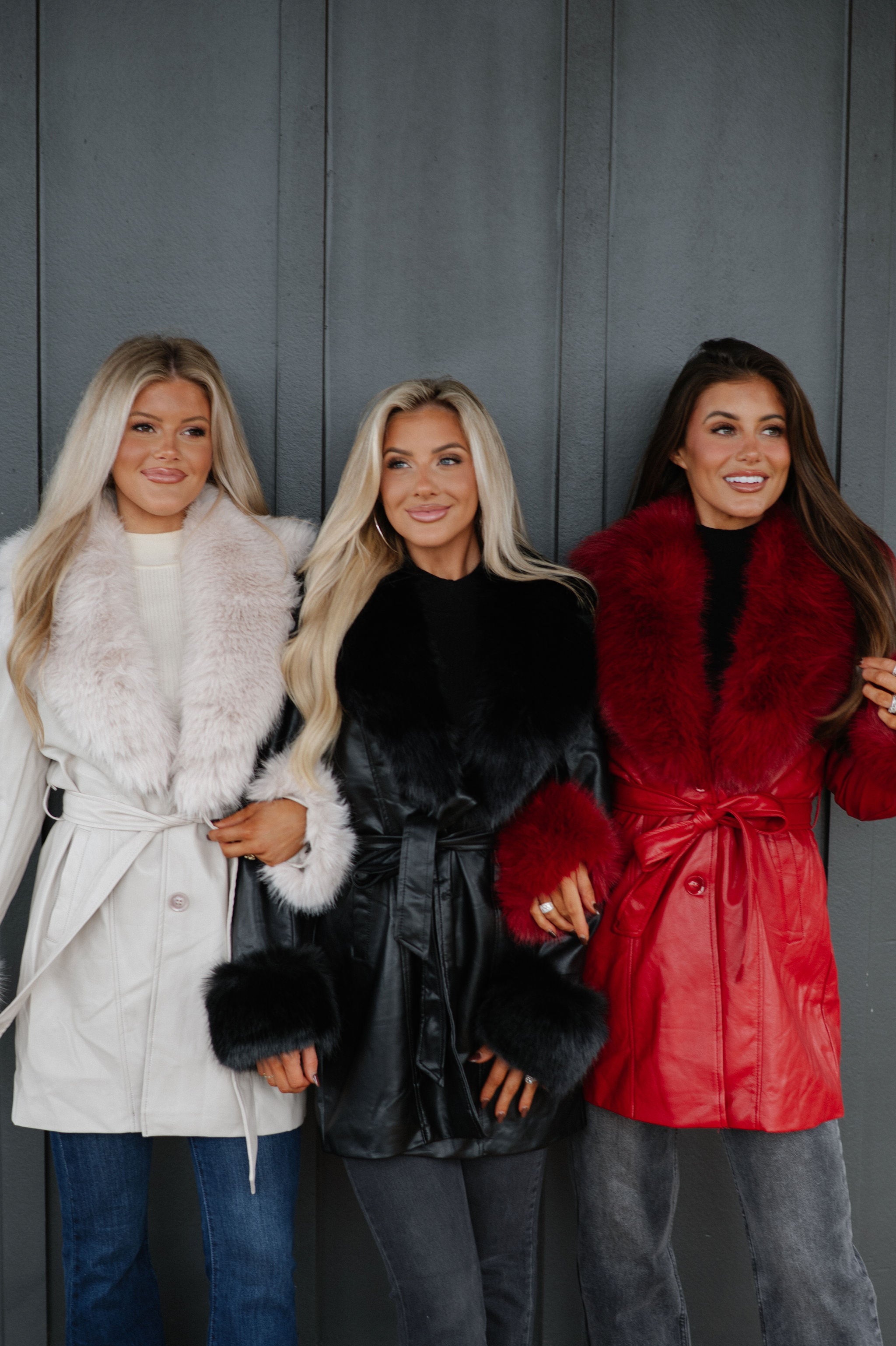 Ginny Fur Trim Coat-Red