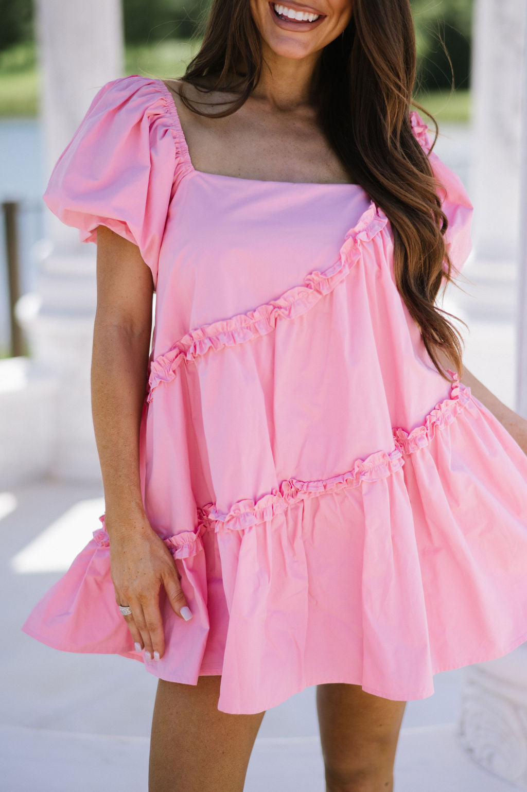 Ruffle Poplin Dress-Pink