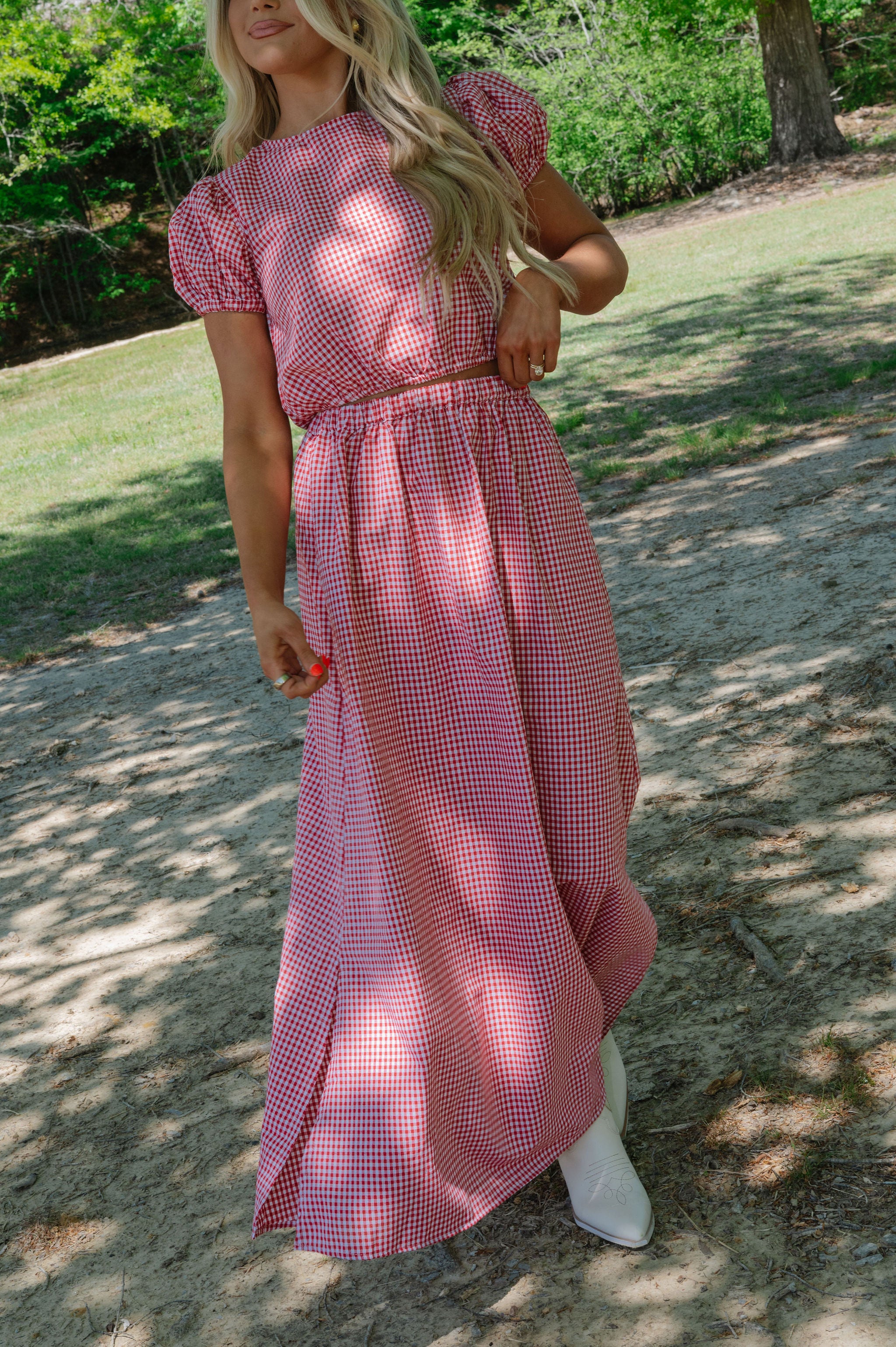 Kasey Gingham Skirt Set-Red