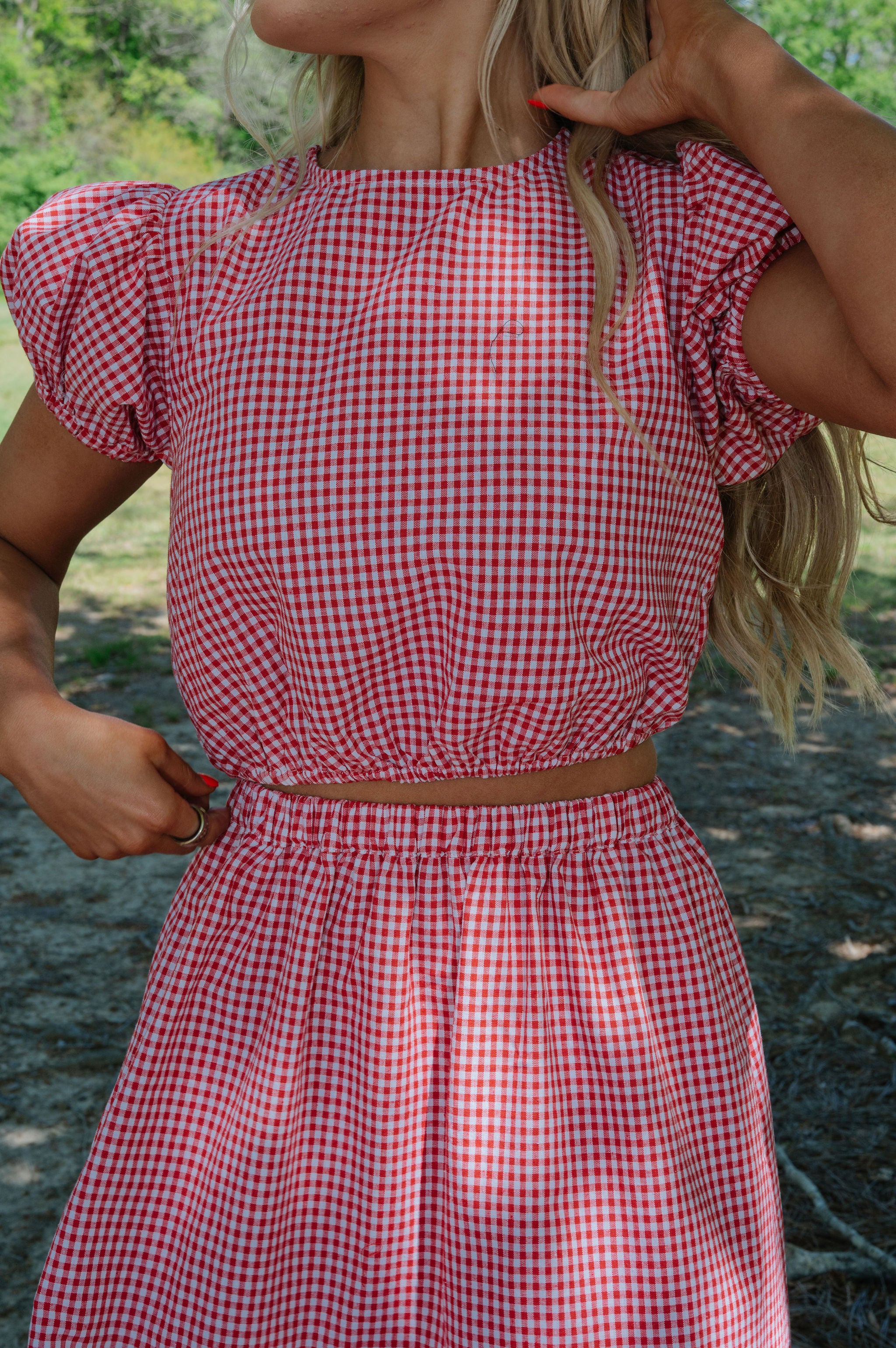 Kasey Gingham Skirt Set-Red