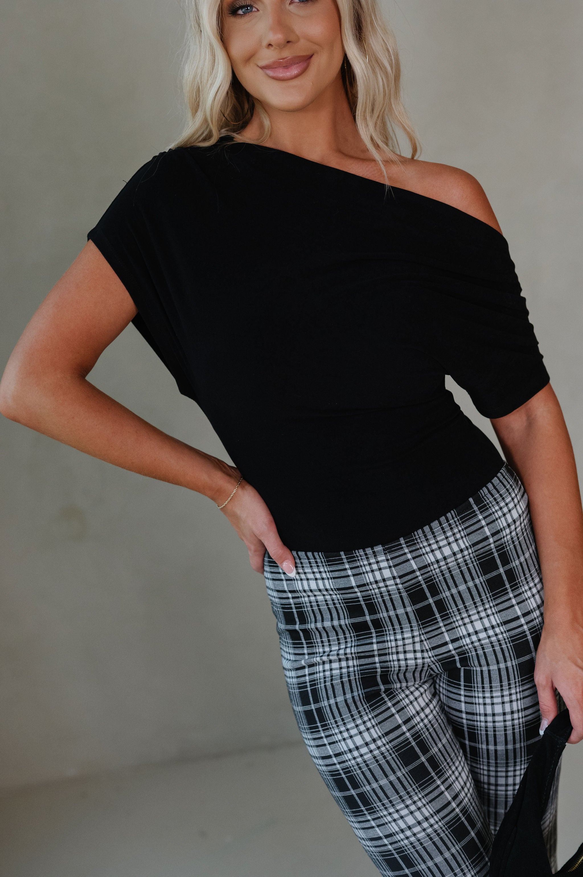 Carina Draped One Shoulder Top-Black