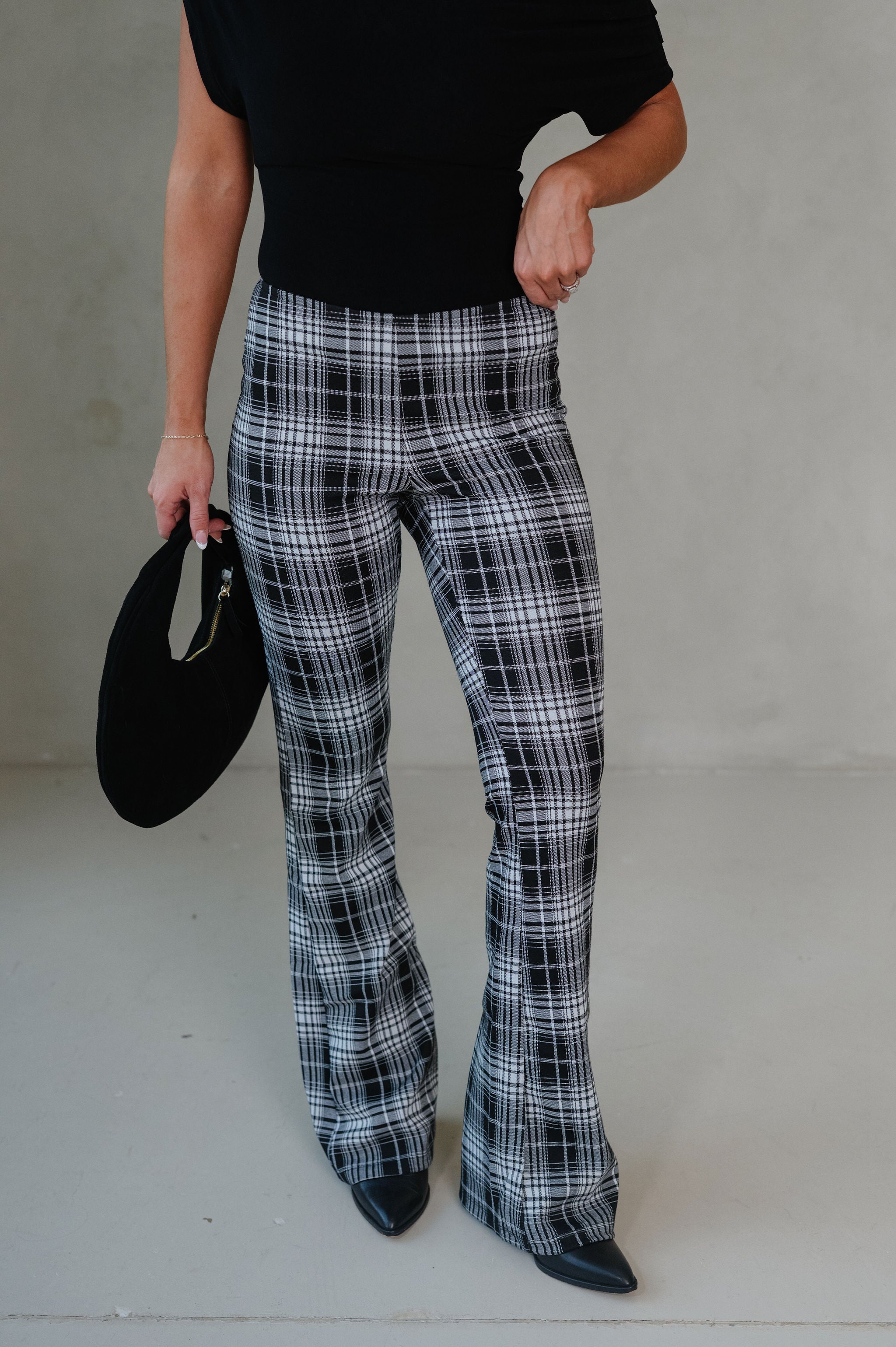 Frankie Plaid Flare Pants-Black/White