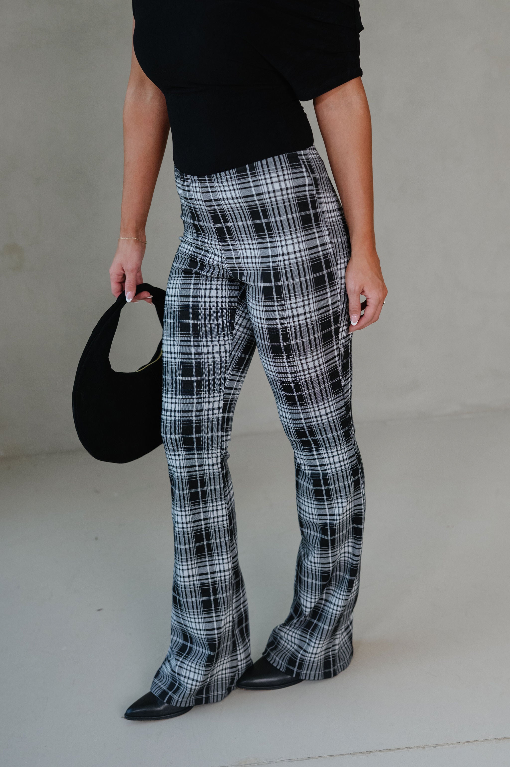 Frankie Plaid Flare Pants-Black/White