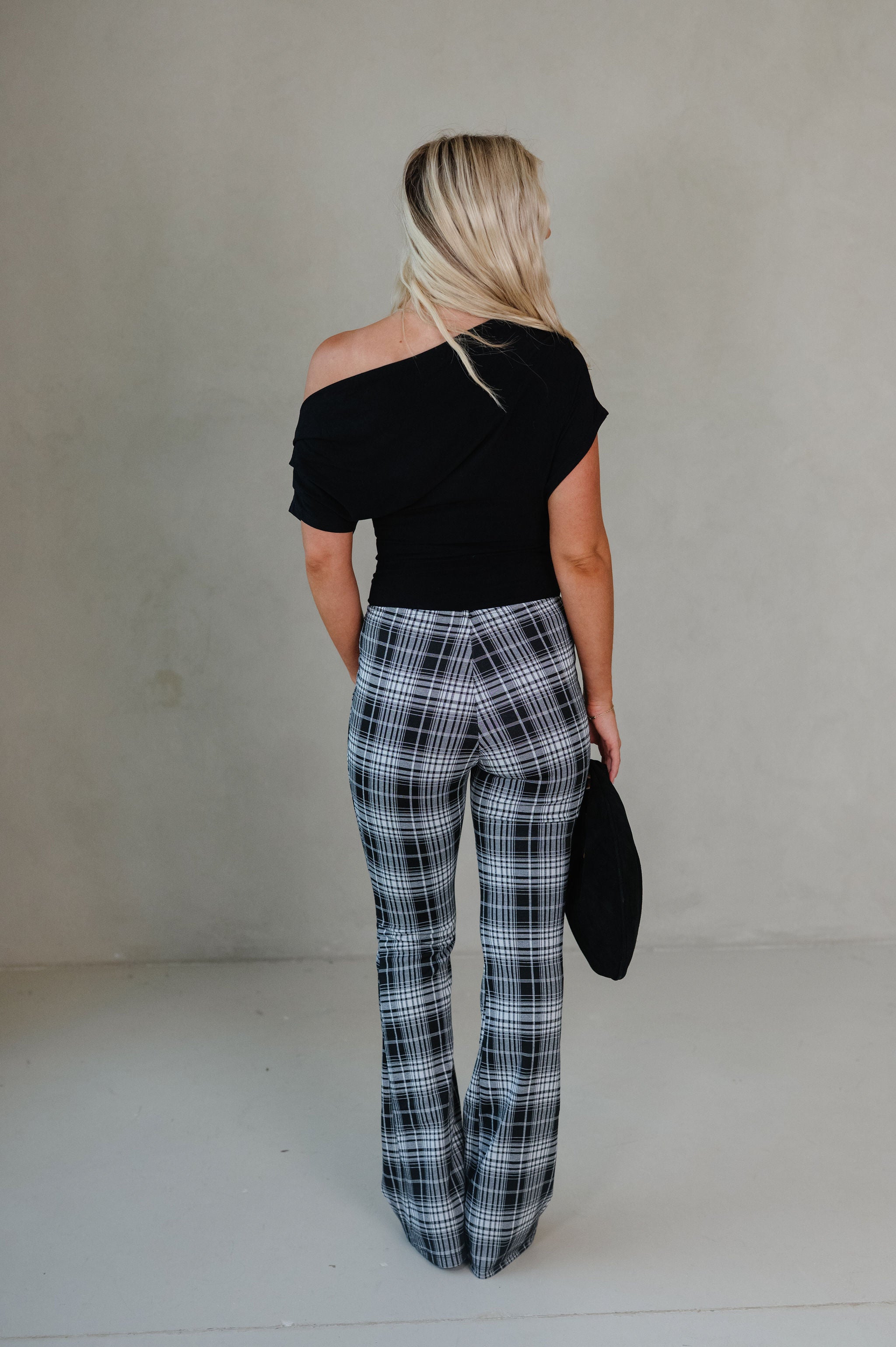 Frankie Plaid Flare Pants-Black/White