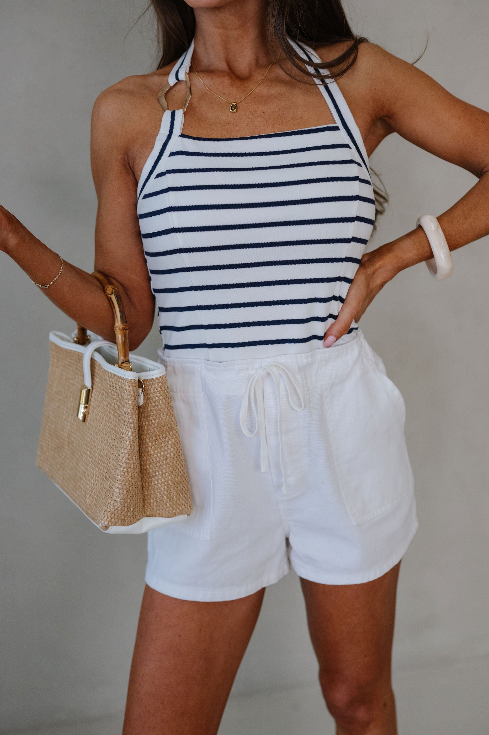 Claire Striped Top-White/Navy