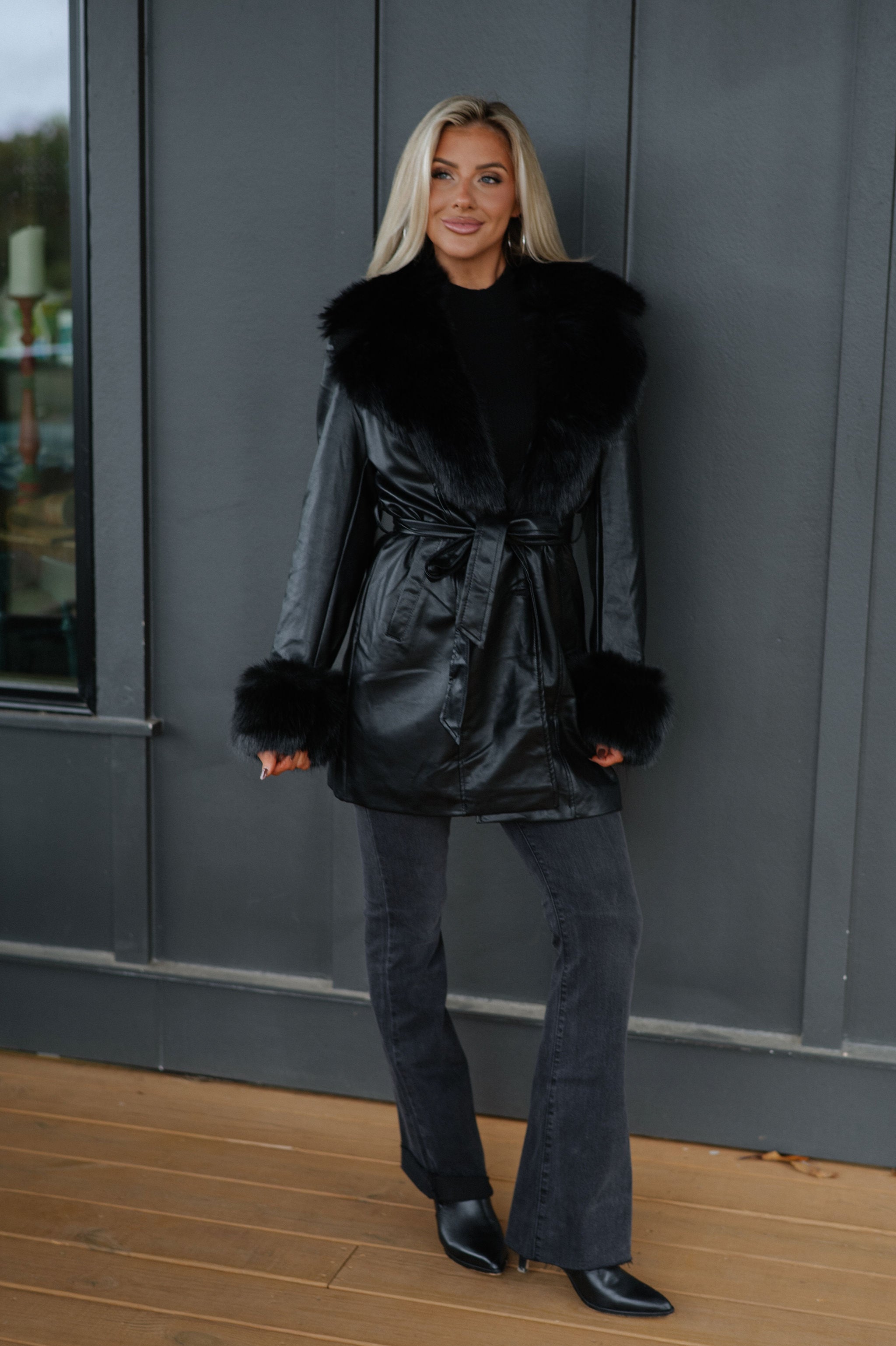 Ginny Fur Trim Coat-Black