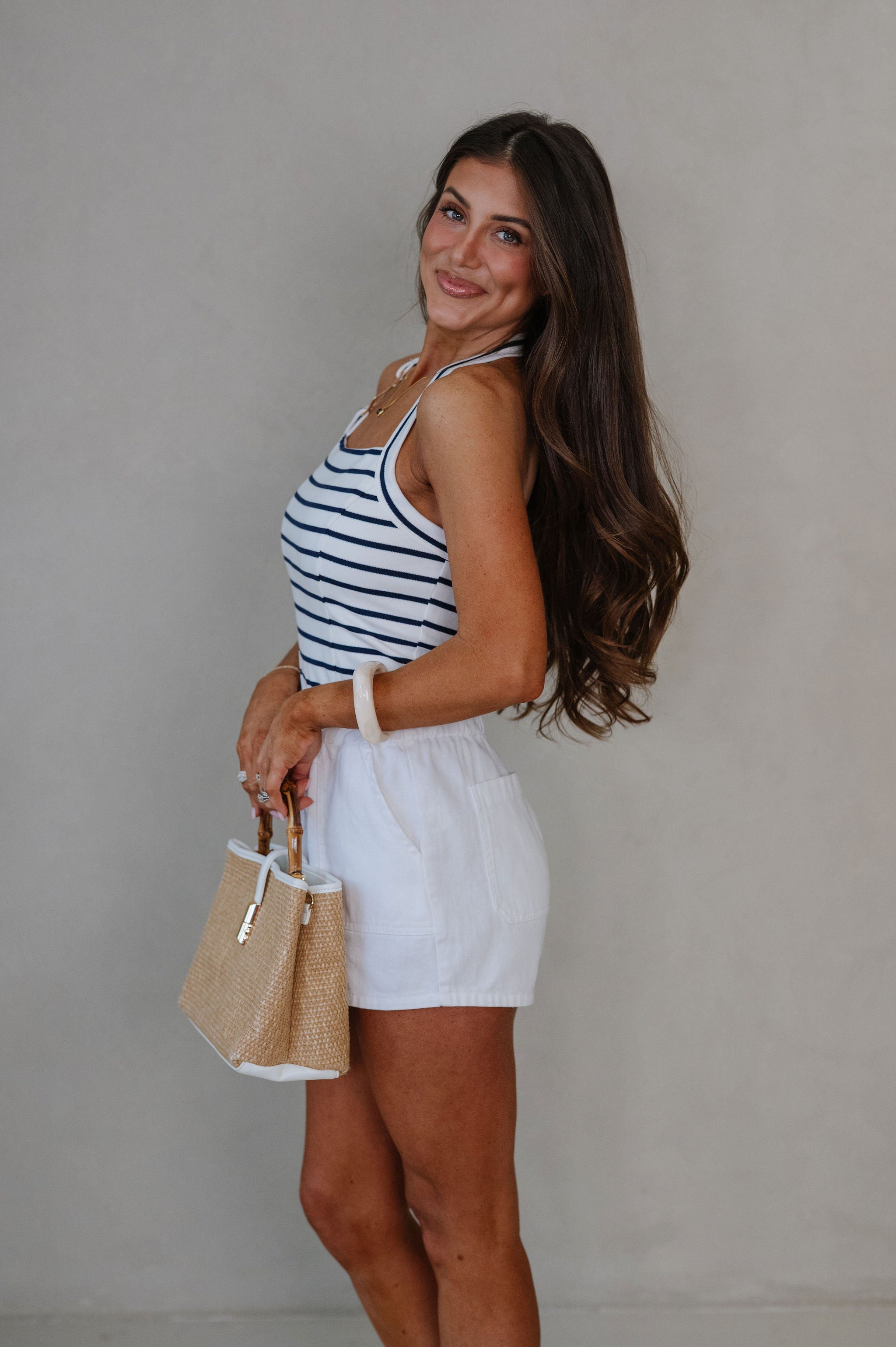 Claire Striped Top-White/Navy