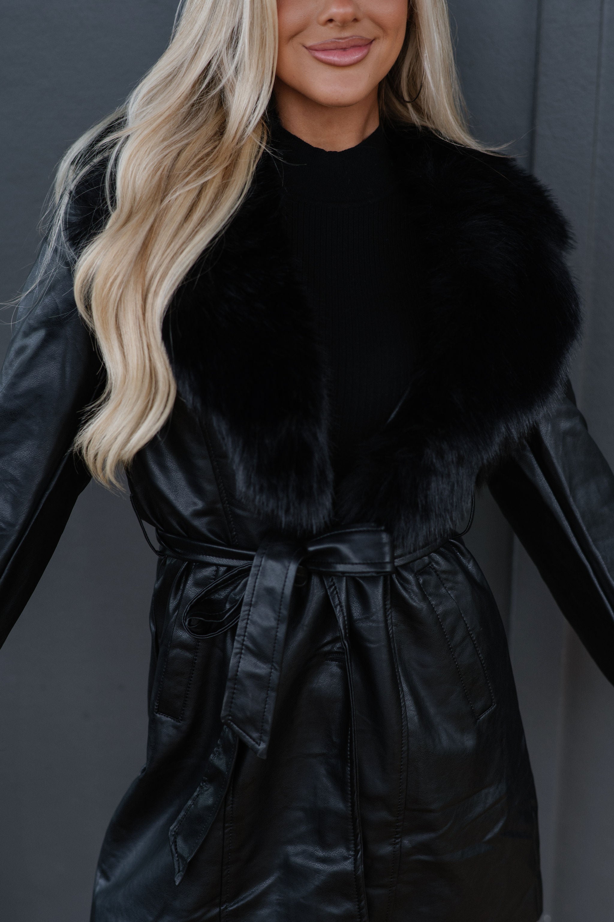 Ginny Fur Trim Coat-Black