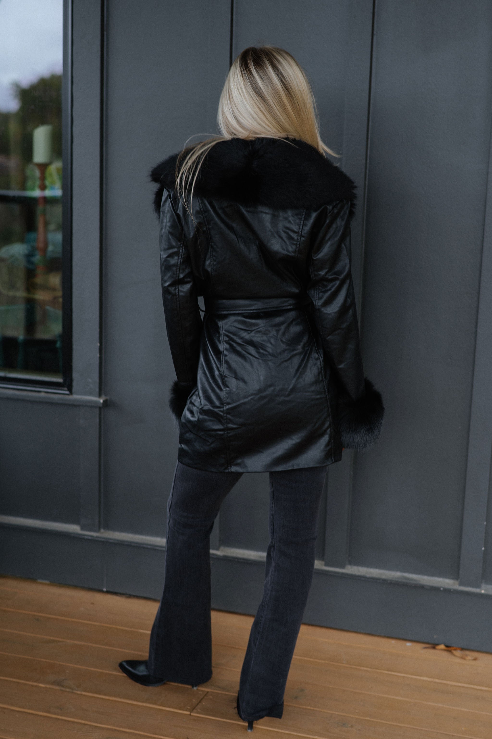 Ginny Fur Trim Coat-Black