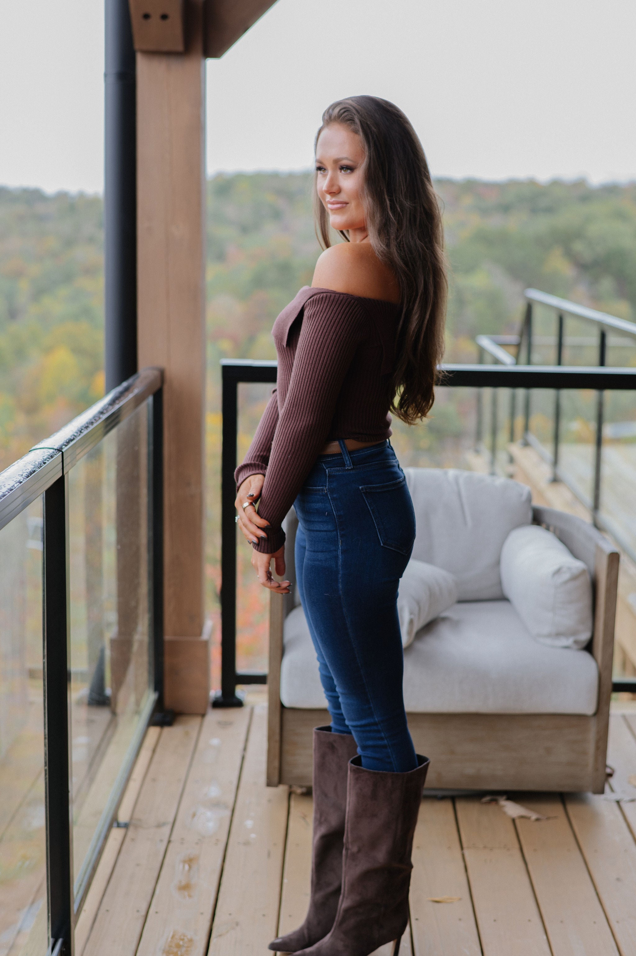 Asymmetrical Fold Over Sweater-Brown