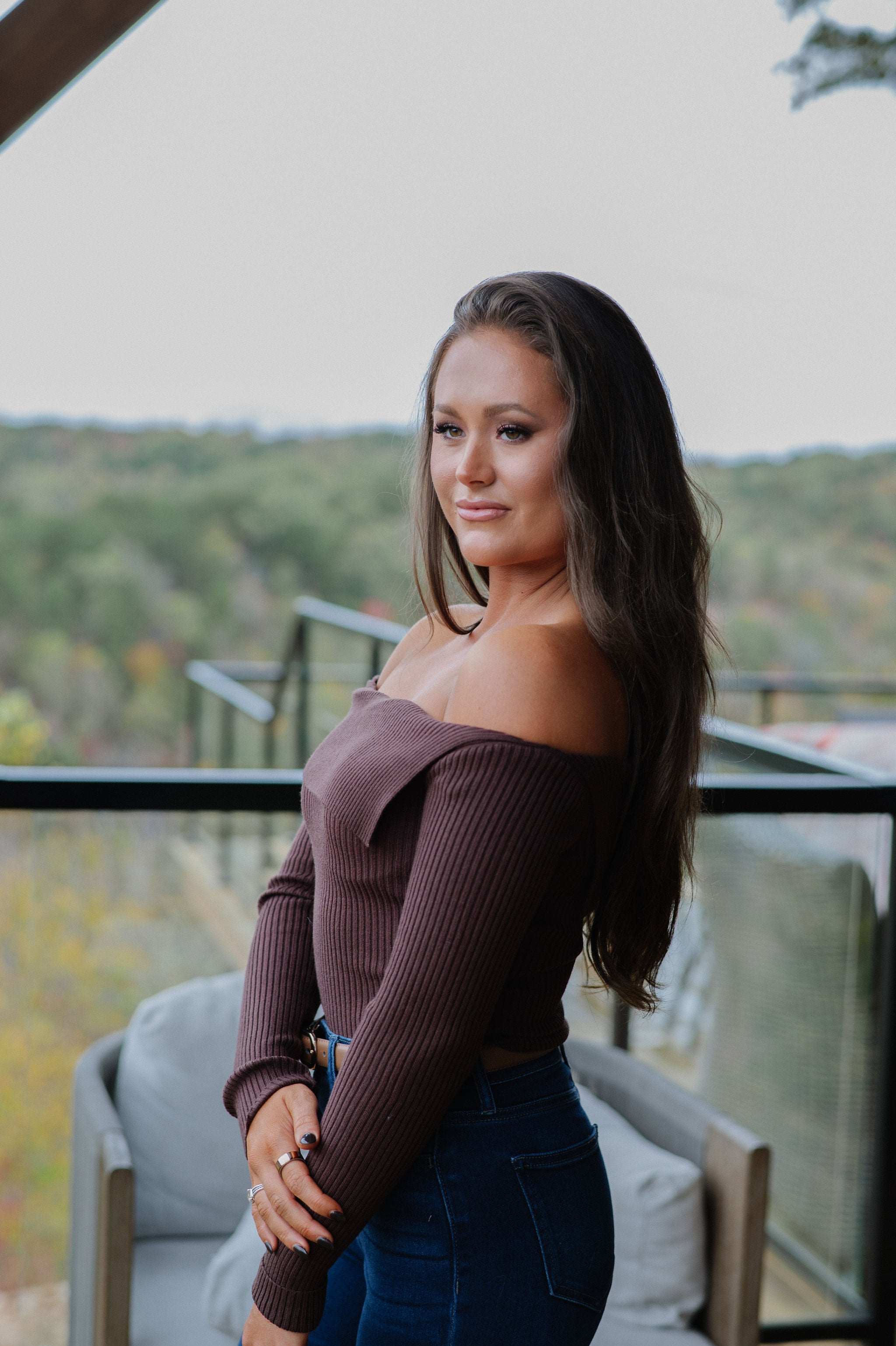 Asymmetrical Fold Over Sweater-Brown