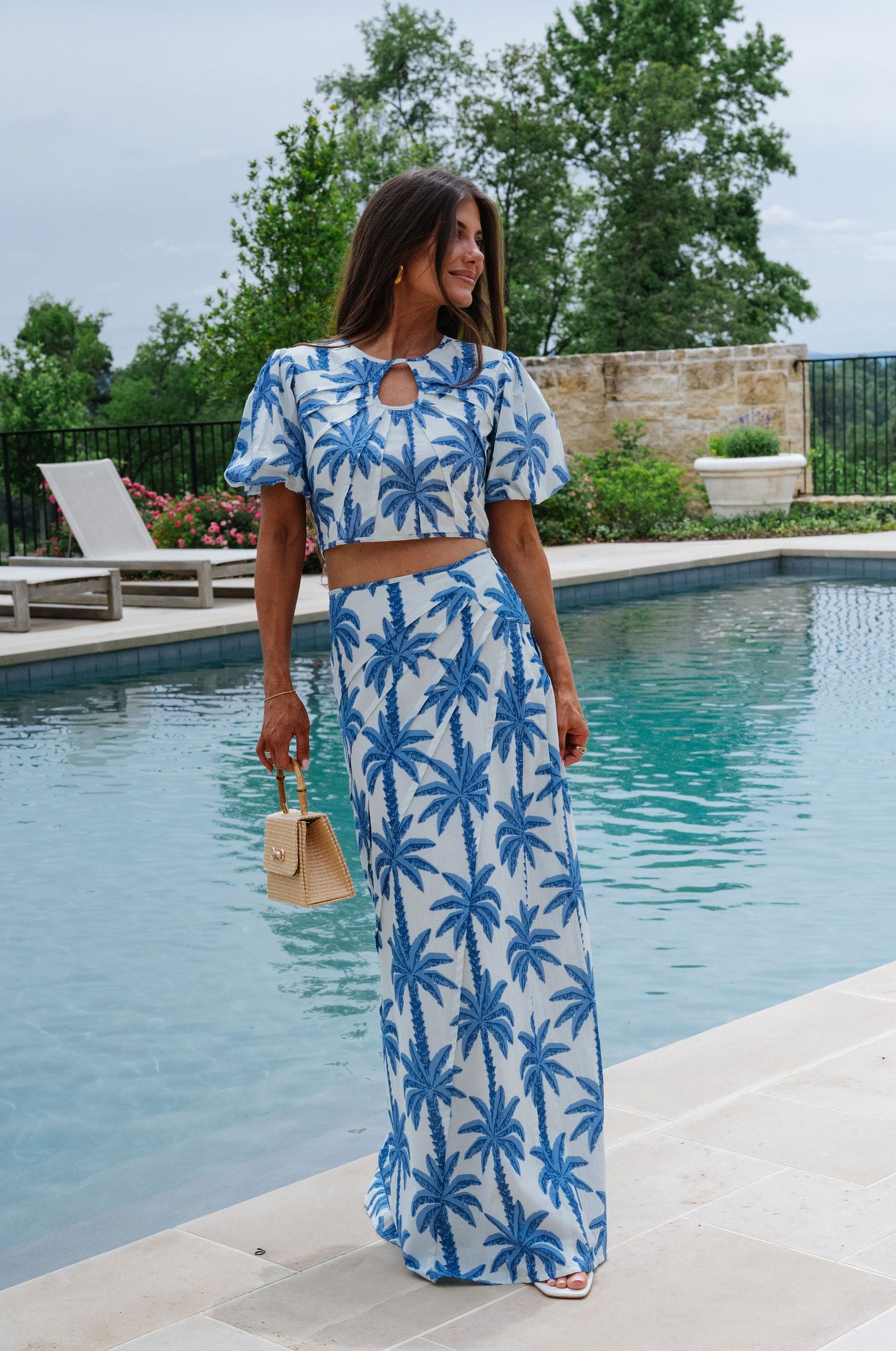 Palmer Maxi Skirt Set-Blue Palm