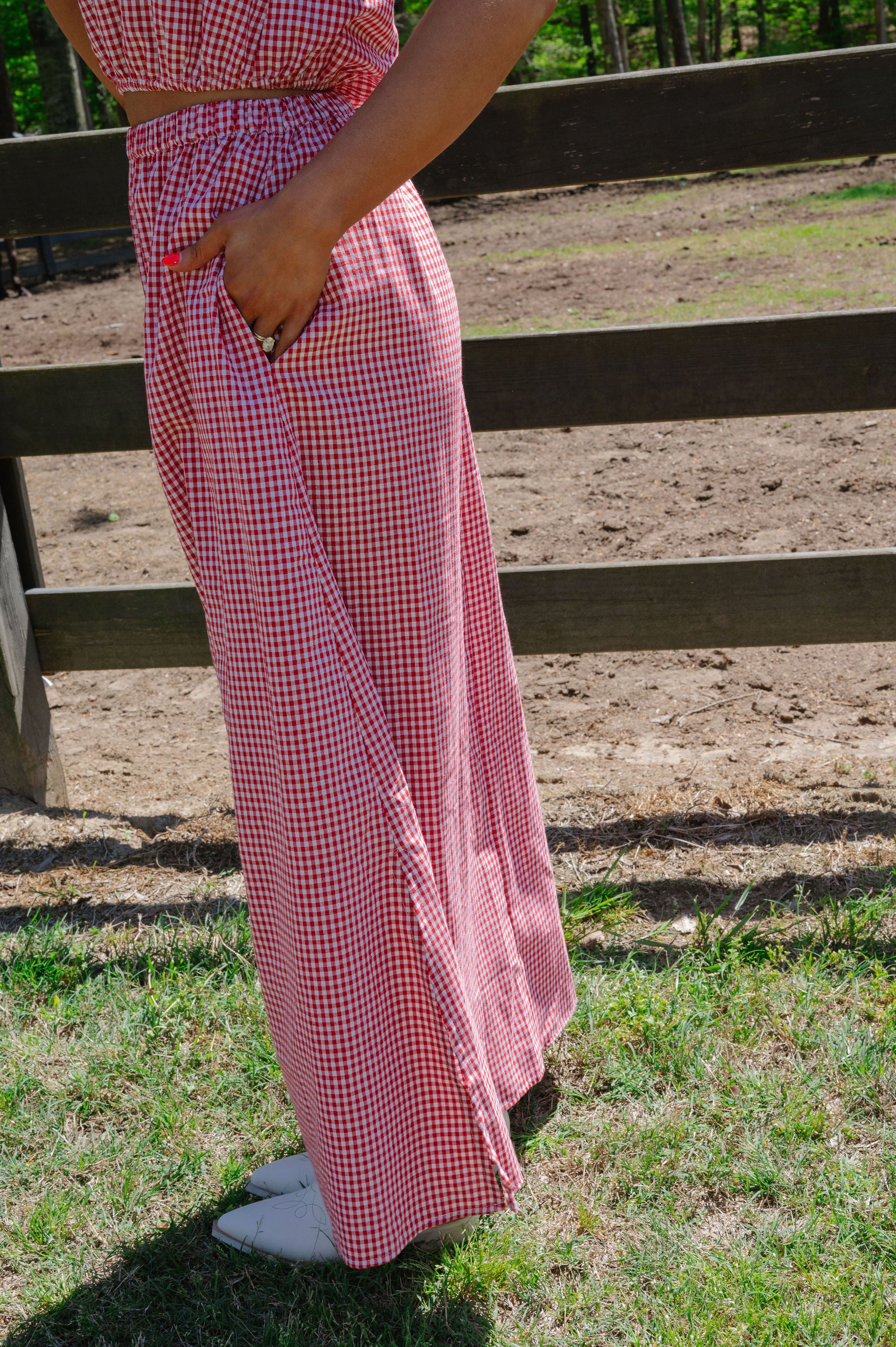 Kasey Gingham Skirt Set-Red
