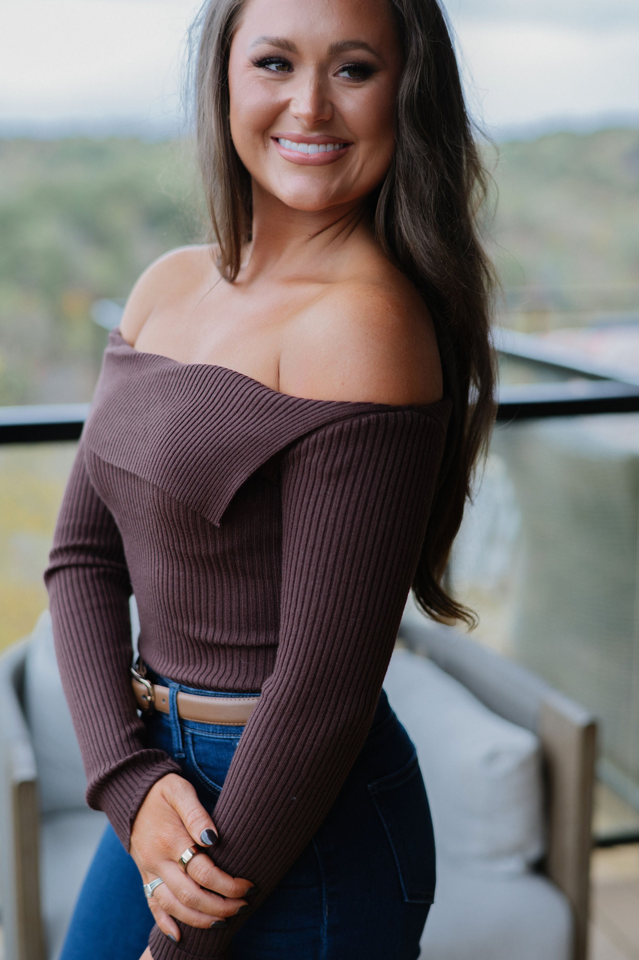 Asymmetrical Fold Over Sweater-Brown