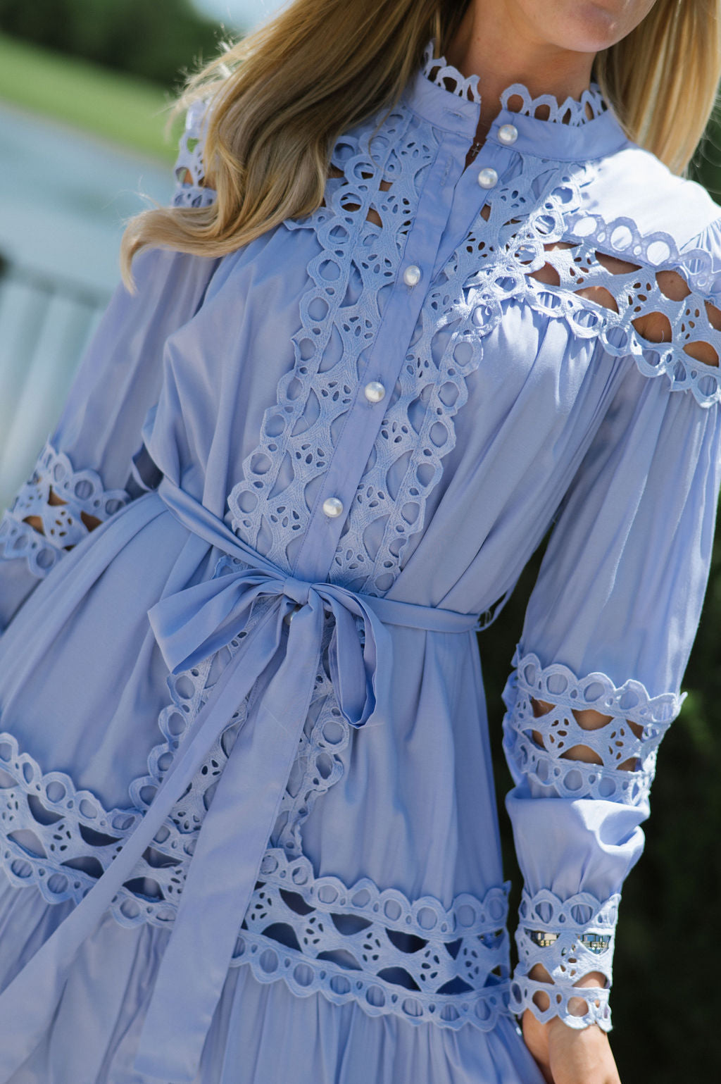 Mock Neck Crochet Maxi Dress- Periwinkle Blue