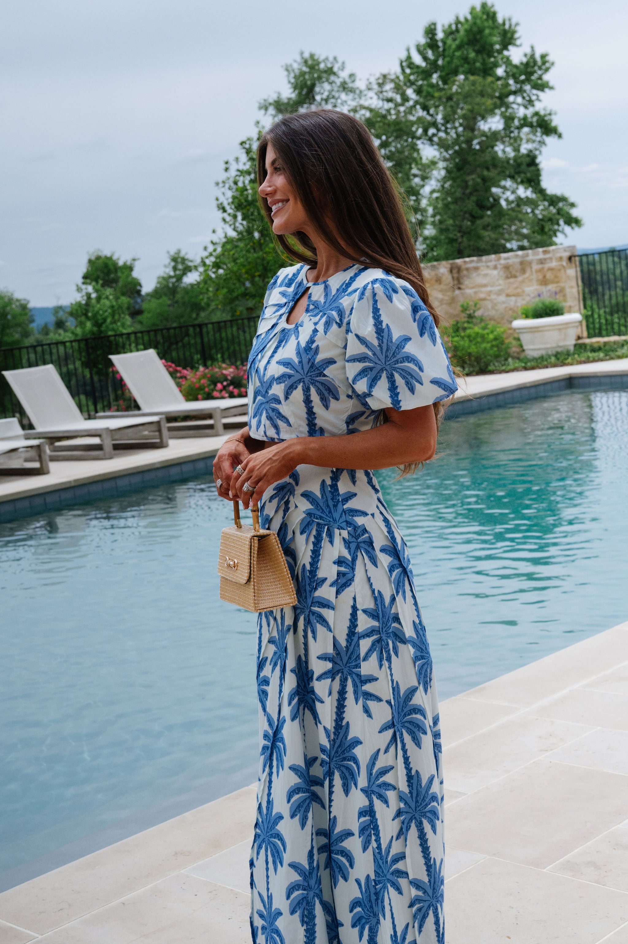 Palmer Maxi Skirt Set-Blue Palm