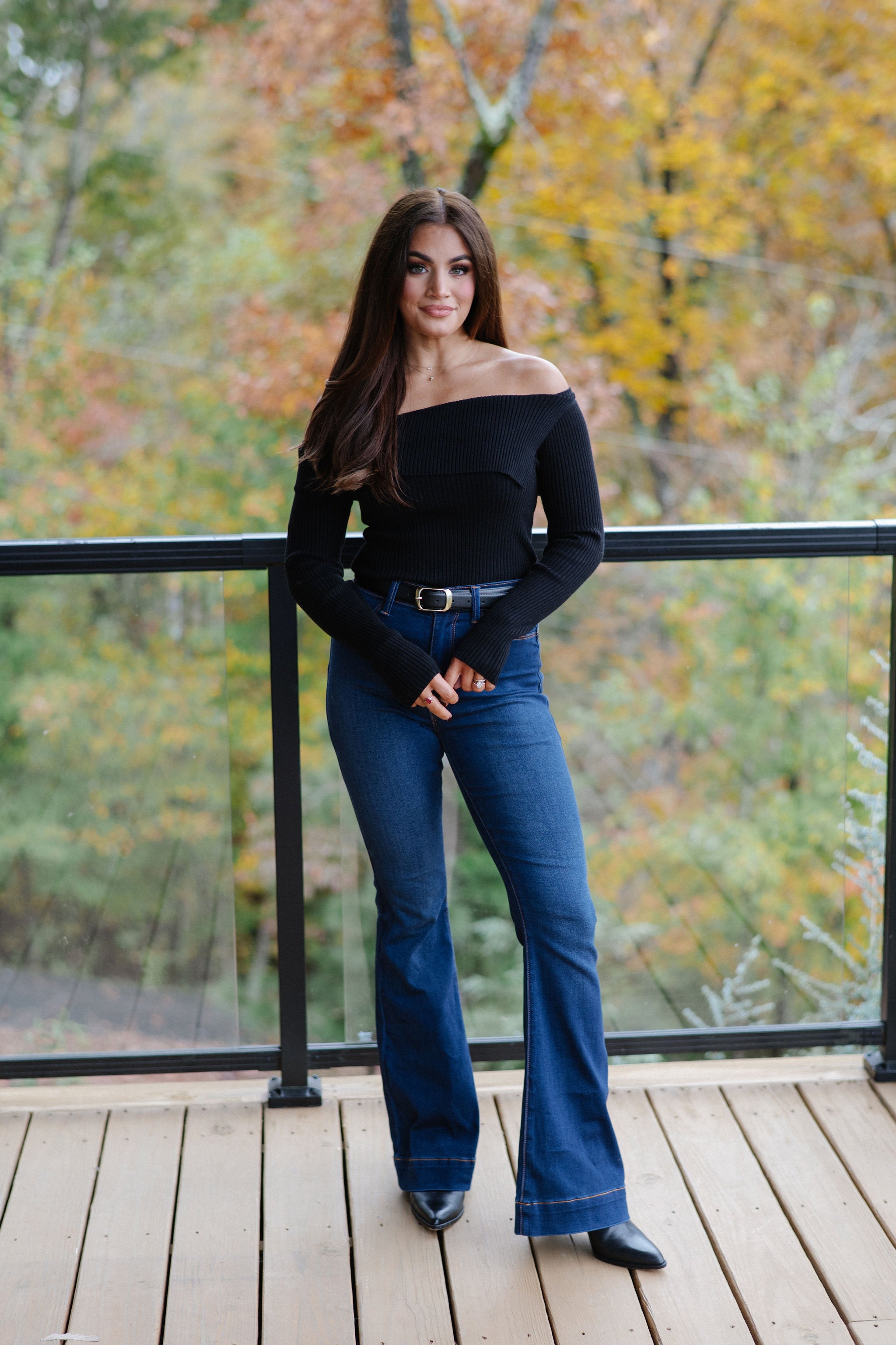 Asymmetrical Fold Over Sweater-Black