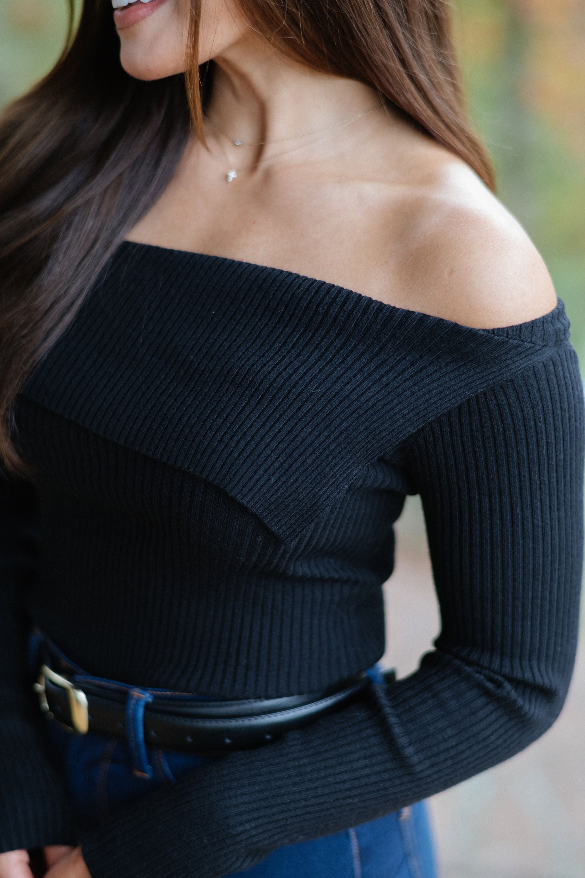 Asymmetrical Fold Over Sweater-Black