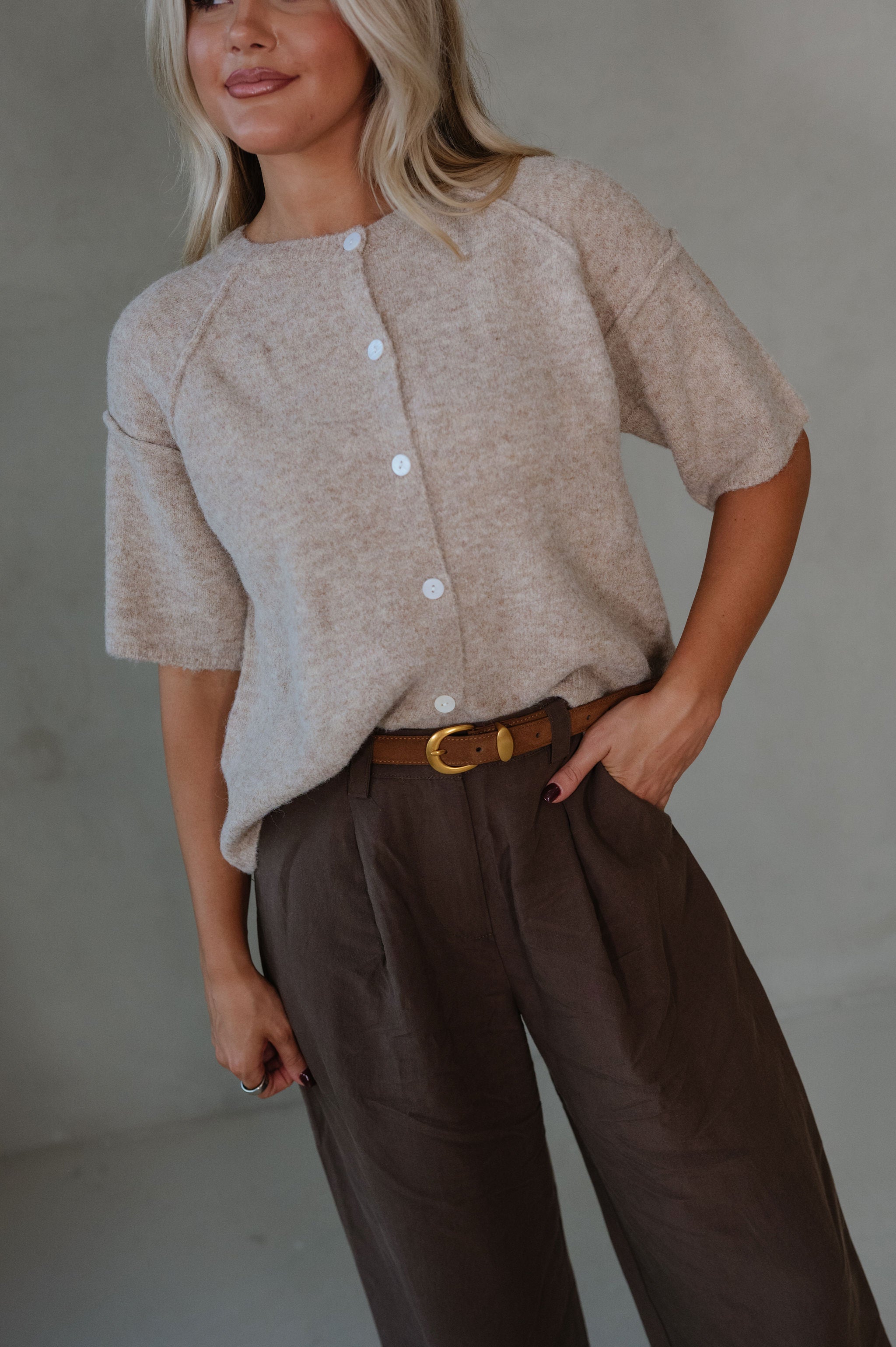 Amelia Cardigan Sweater-Taupe