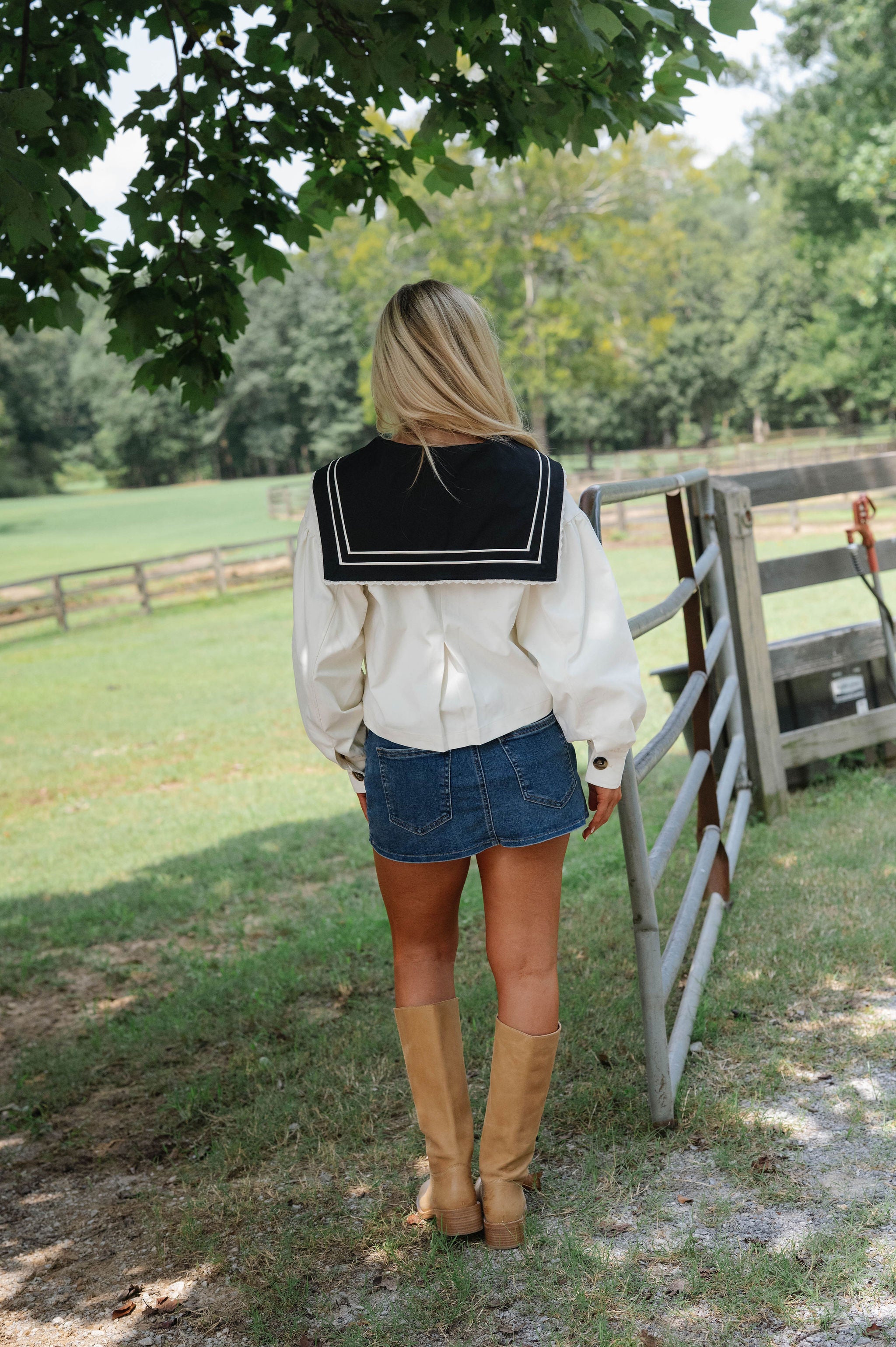 Sailor Cropped Trench Coat-Off White/Navy