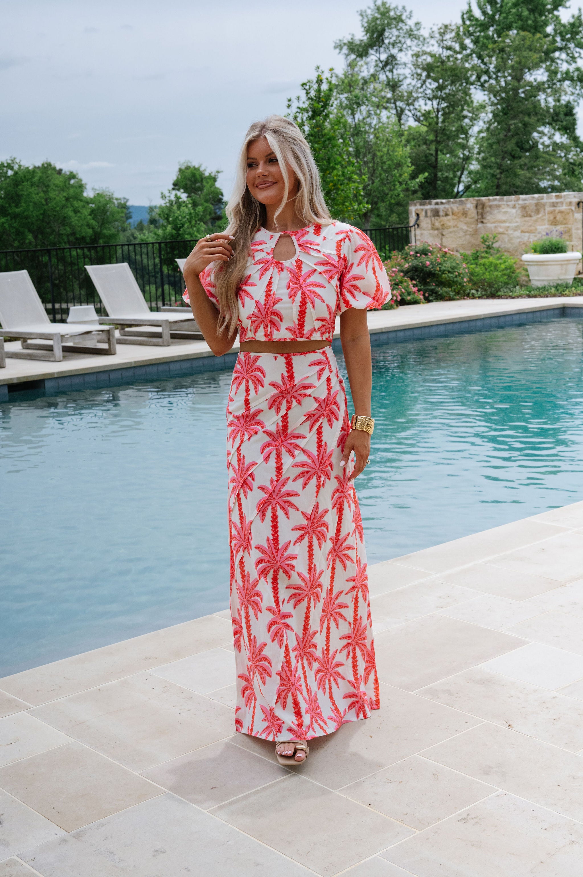 Palmer Maxi Skirt Set-Pink Palm