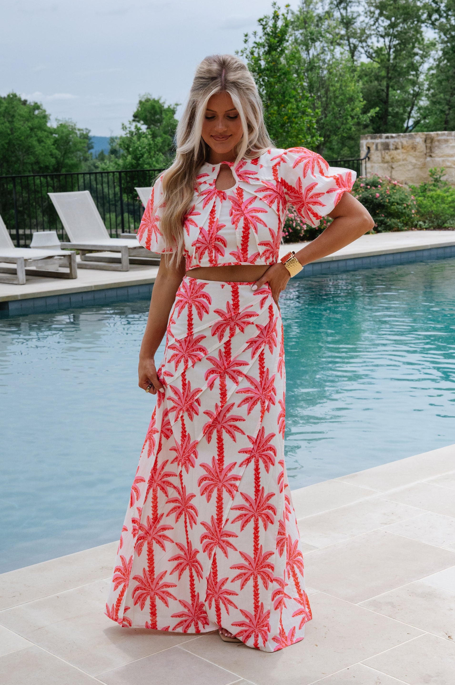 Palmer Maxi Skirt Set-Pink Palm