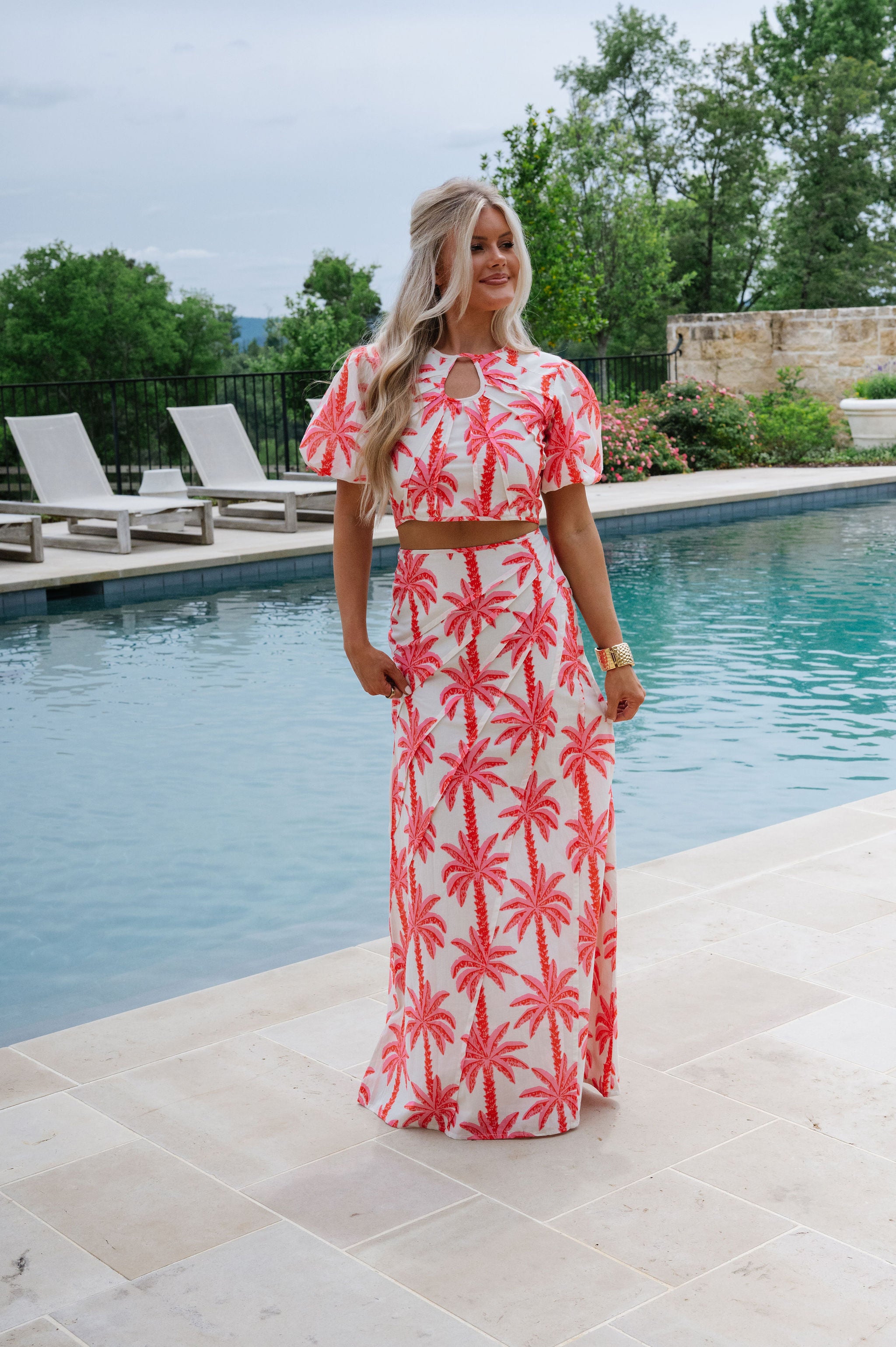 Palmer Maxi Skirt Set-Pink Palm