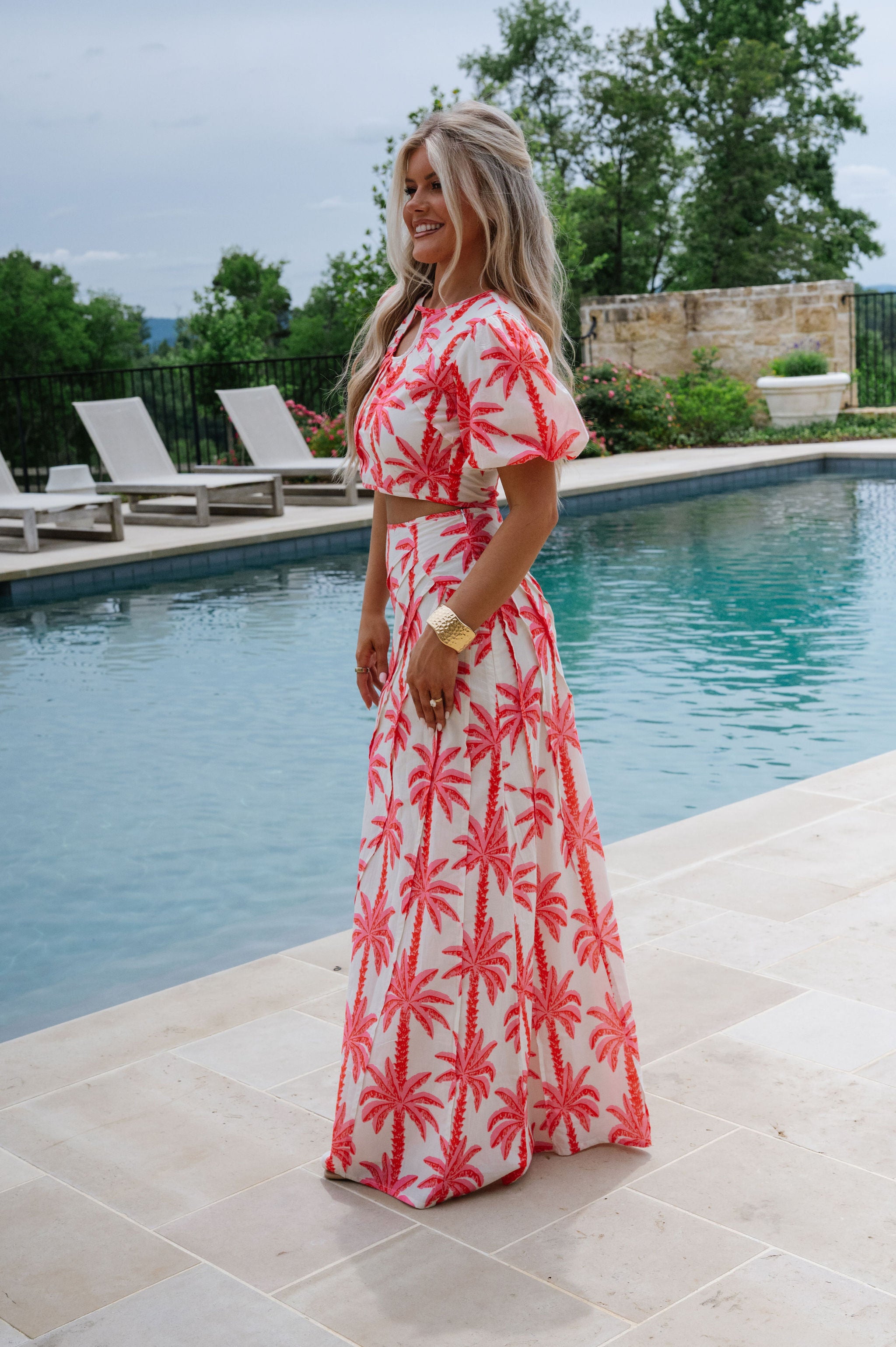 Palmer Maxi Skirt Set-Pink Palm