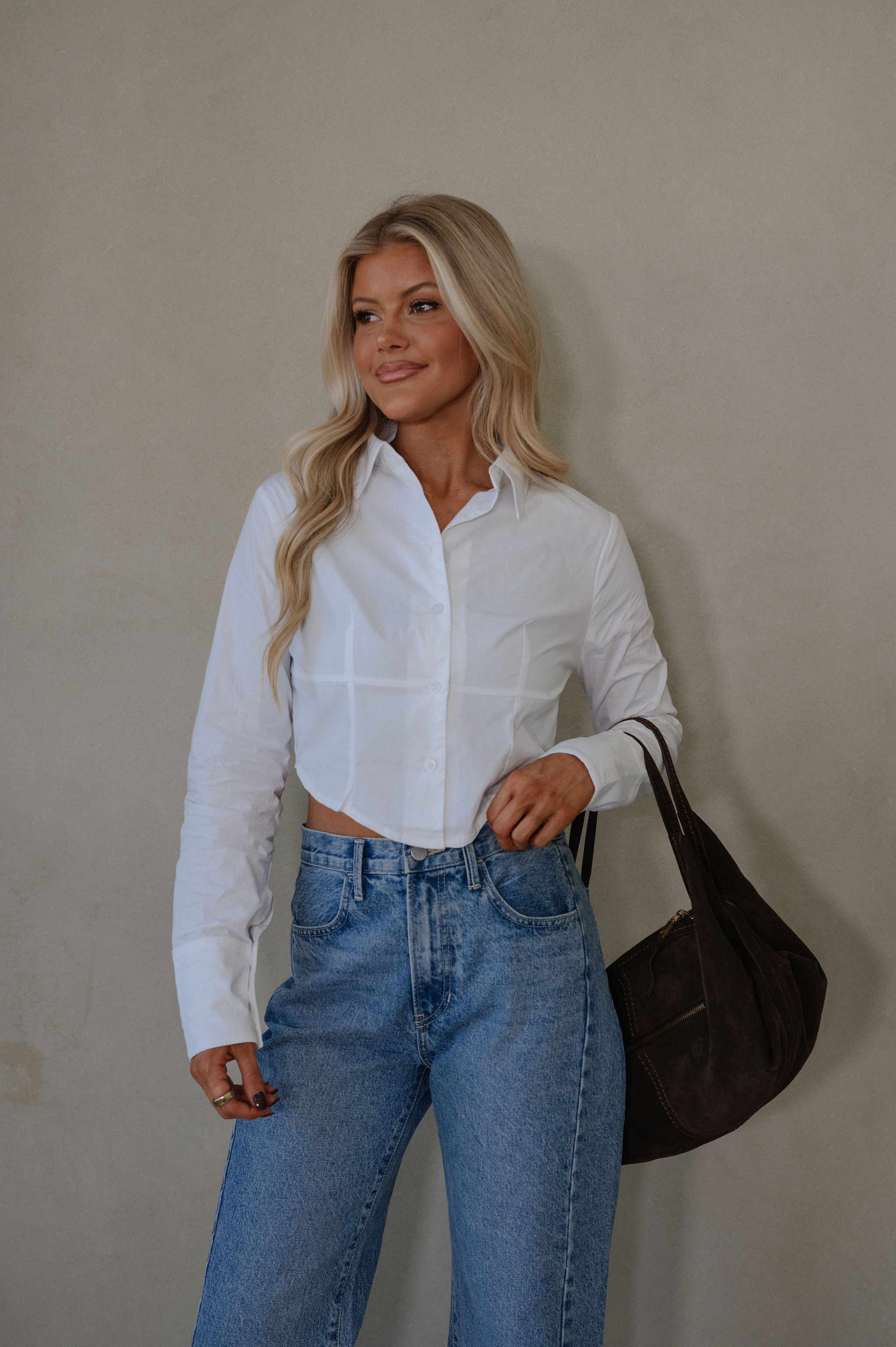 Lou Button Down Top-White