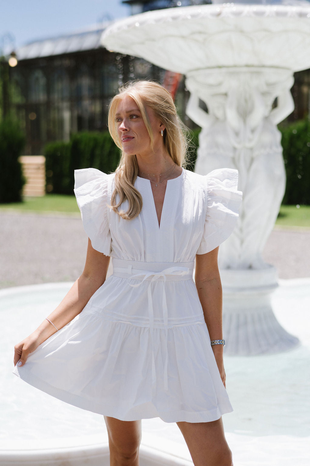 Flutter Poplin Dress-Off White