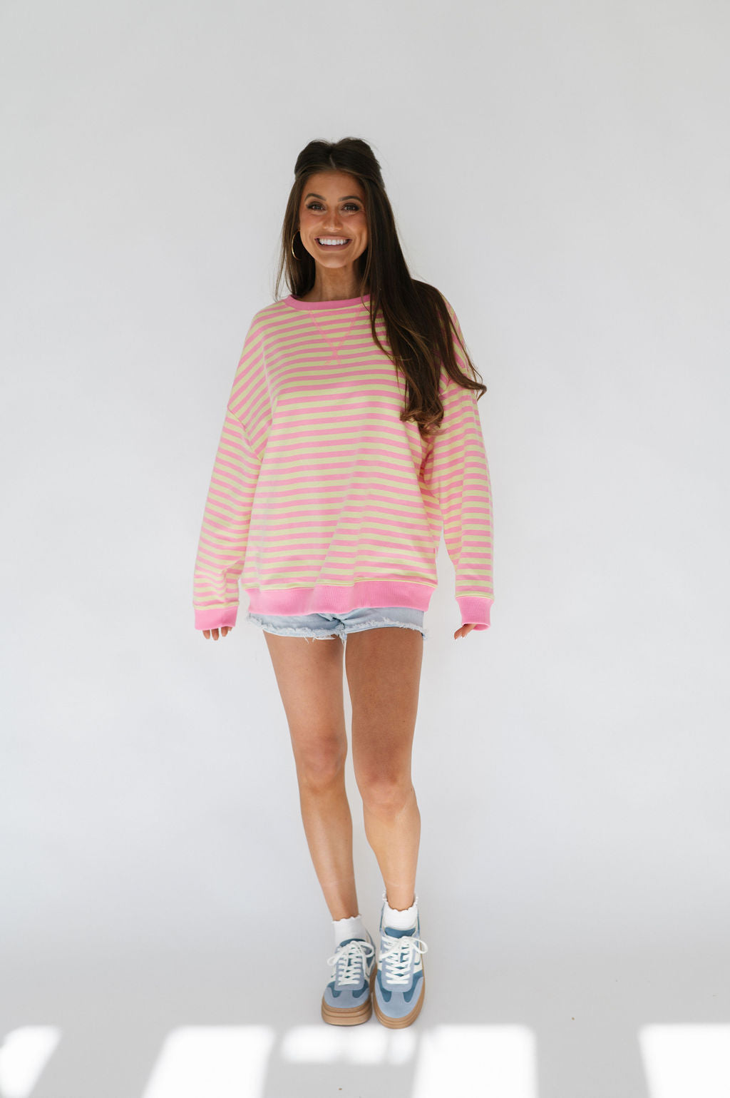 Oversized Stripe Knit Top-Pink/Yellow