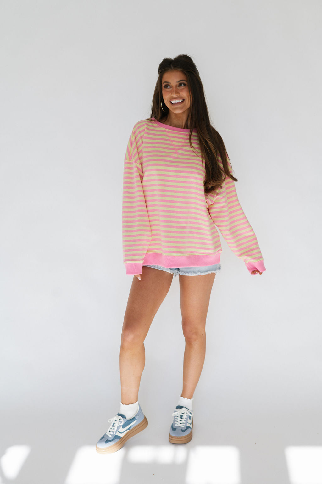 Oversized Stripe Knit Top-Pink/Yellow