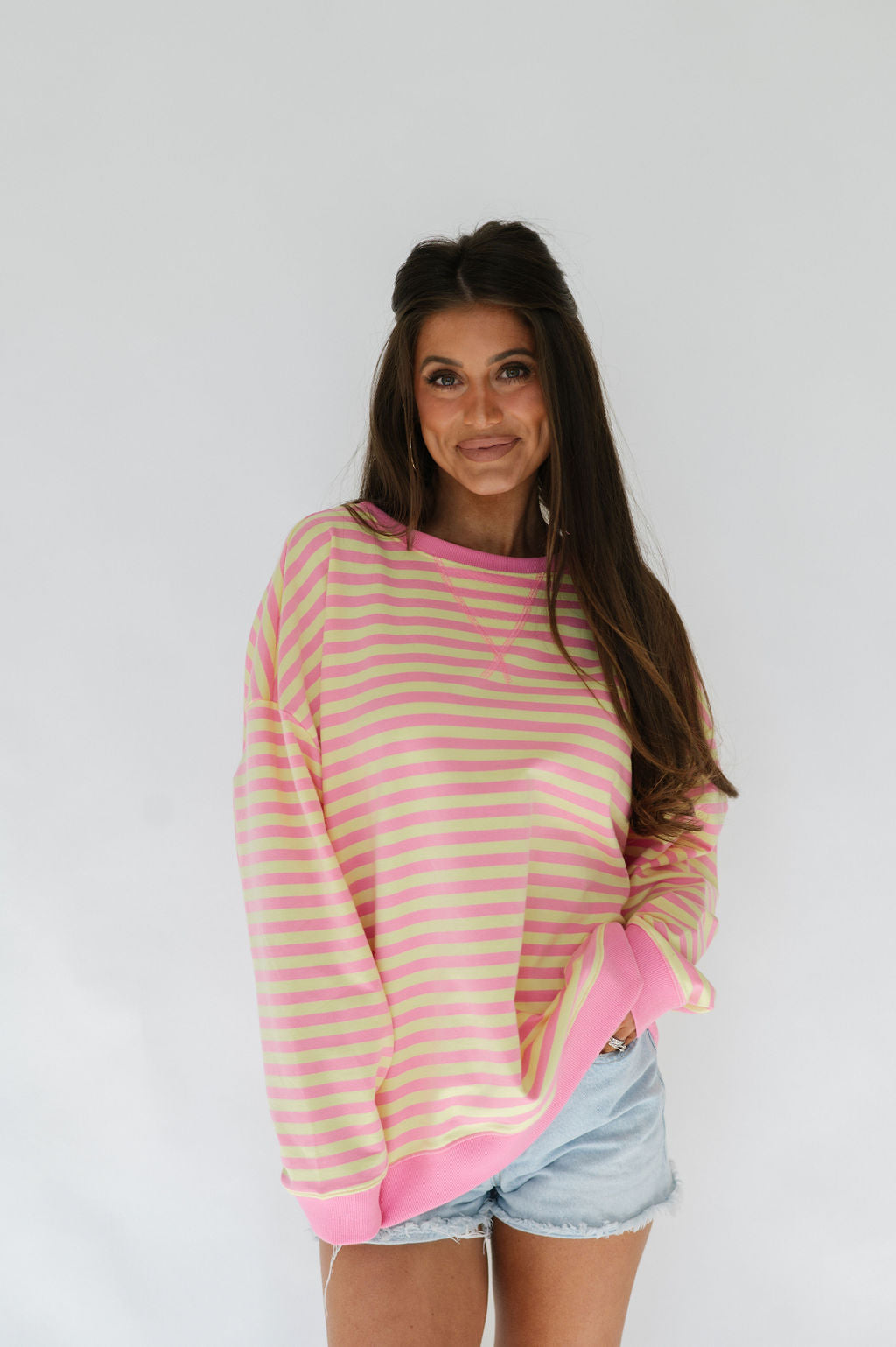 Oversized Stripe Knit Top-Pink/Yellow