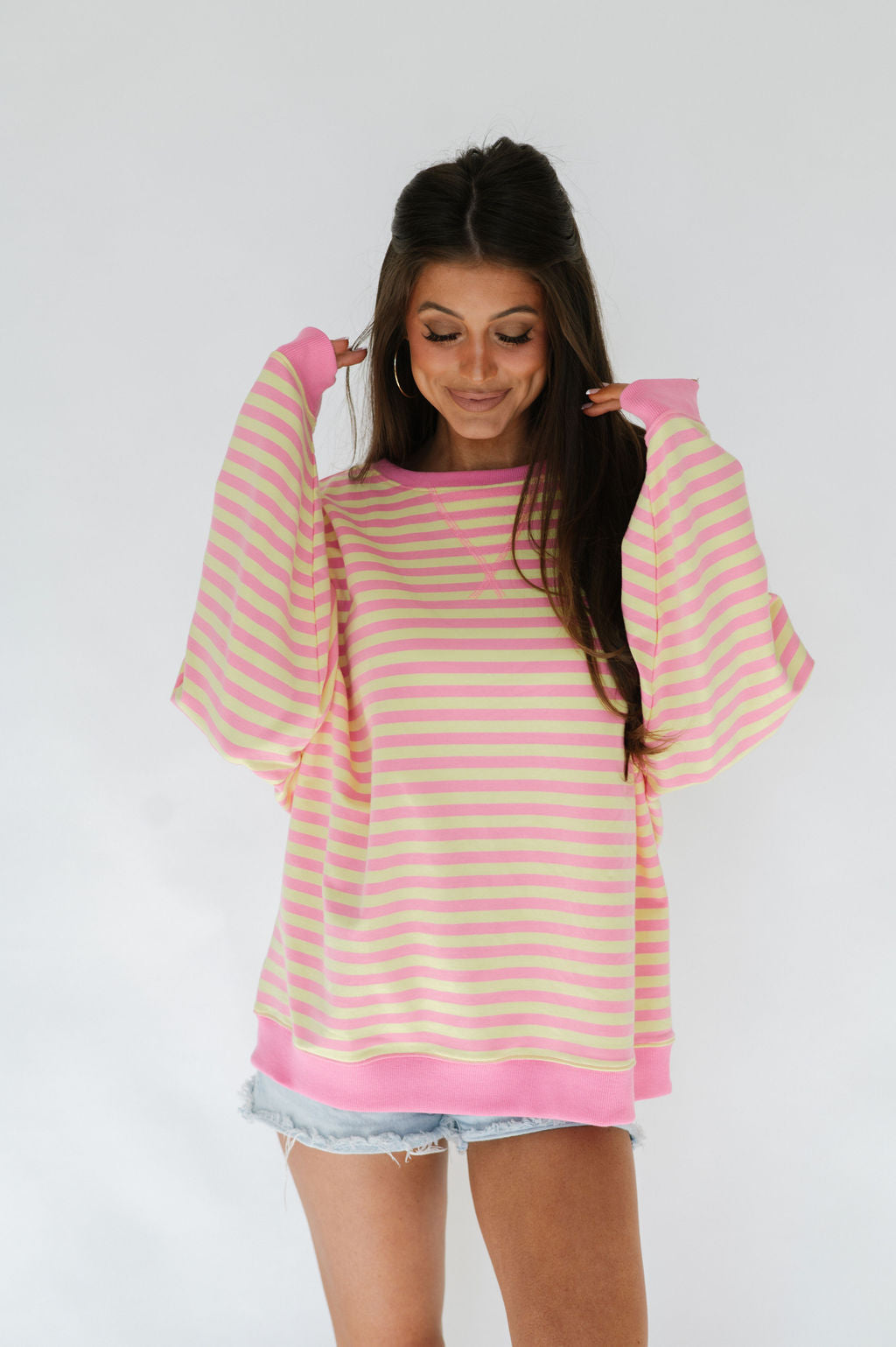 Oversized Stripe Knit Top-Pink/Yellow