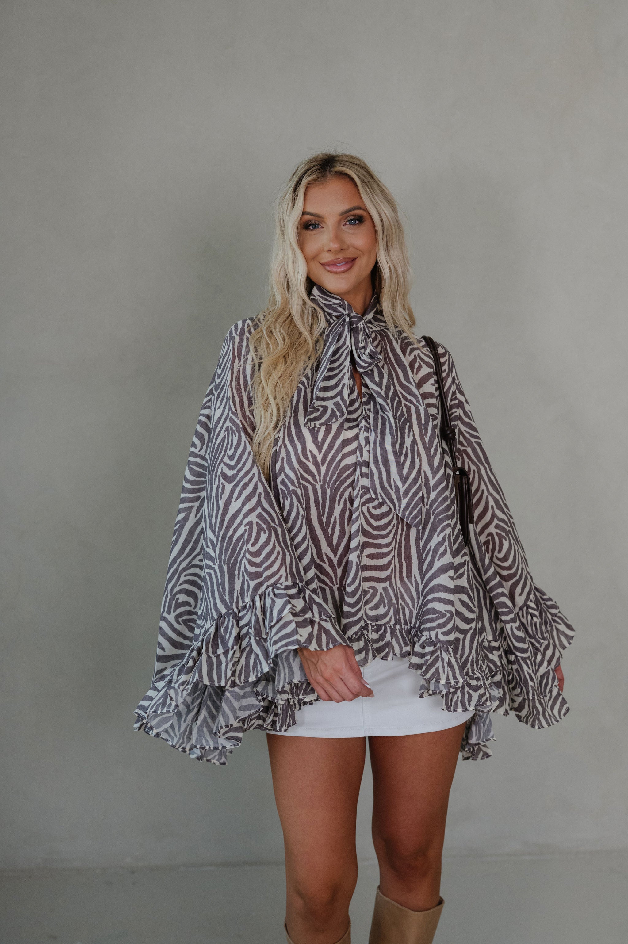 Zebra Print Ruffle Blouse