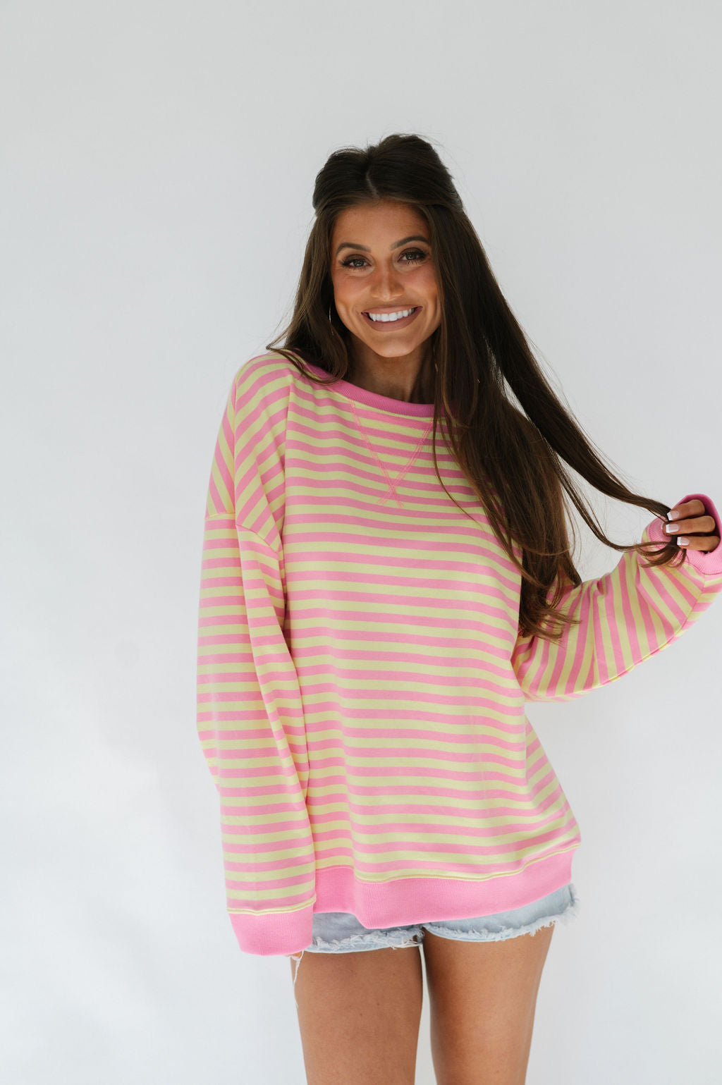 Oversized Stripe Knit Top-Pink/Yellow